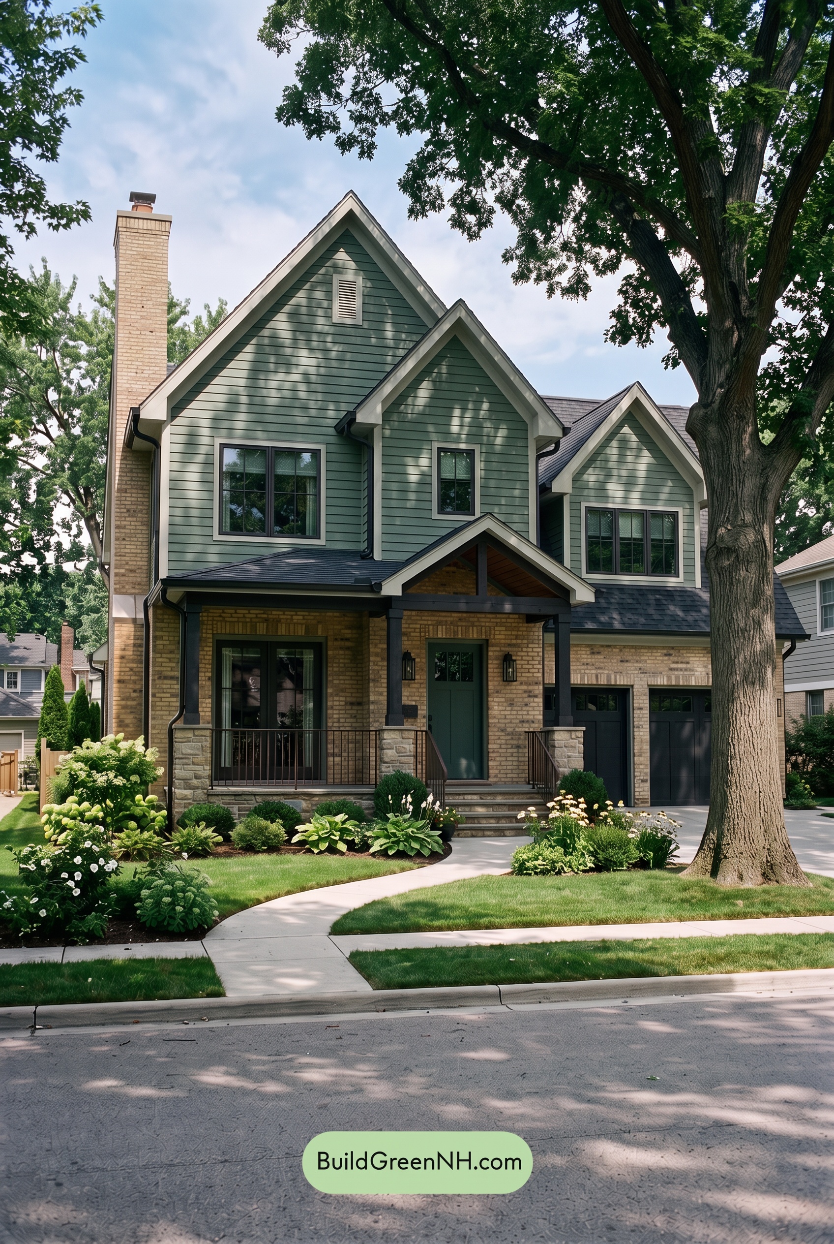 Yellow Brick House Exterior Color Scheme: Eucalyptus Gable Glow - Shade