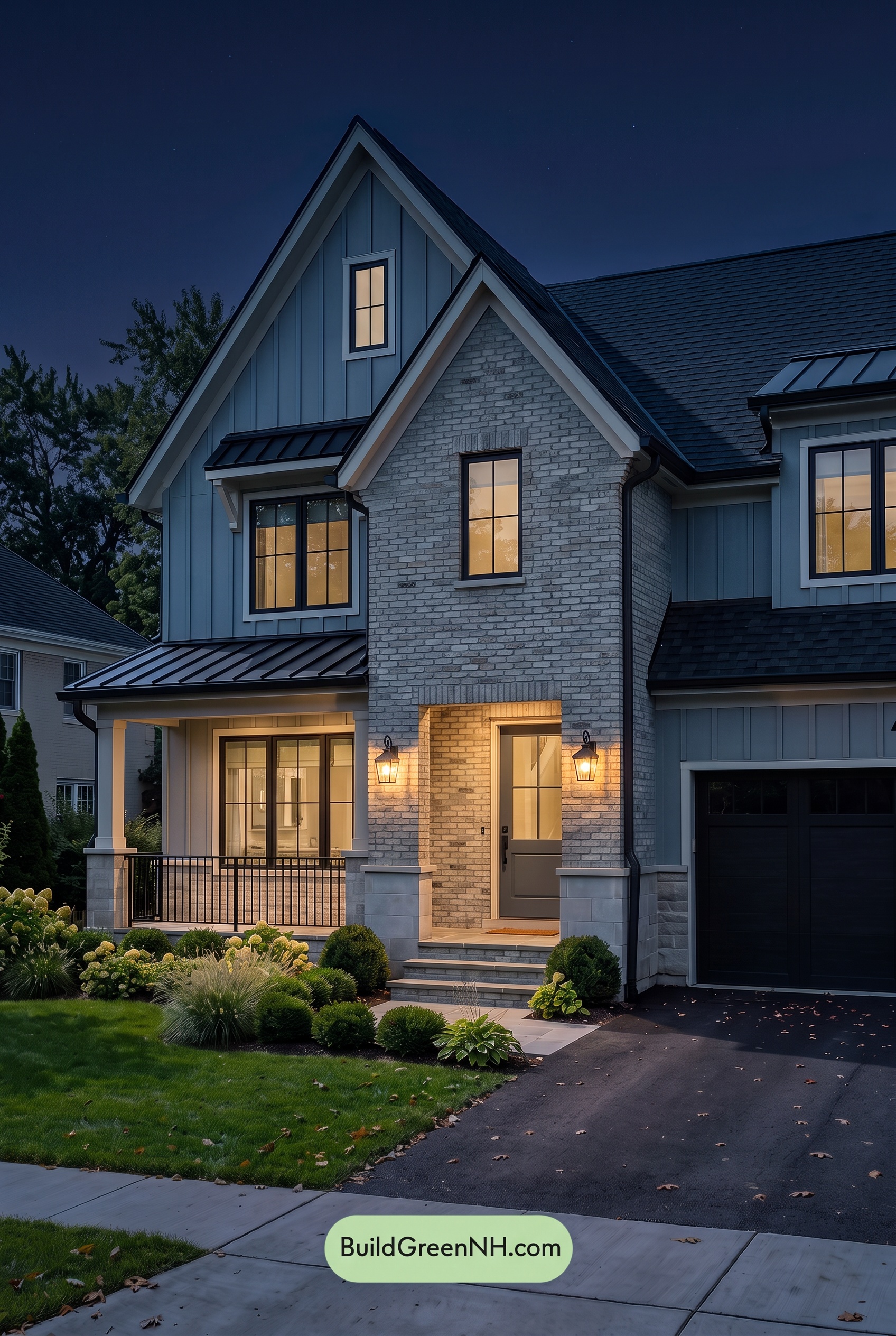 Yellow Brick House Exterior Color Scheme: Golden Brick Raven - Nighttime