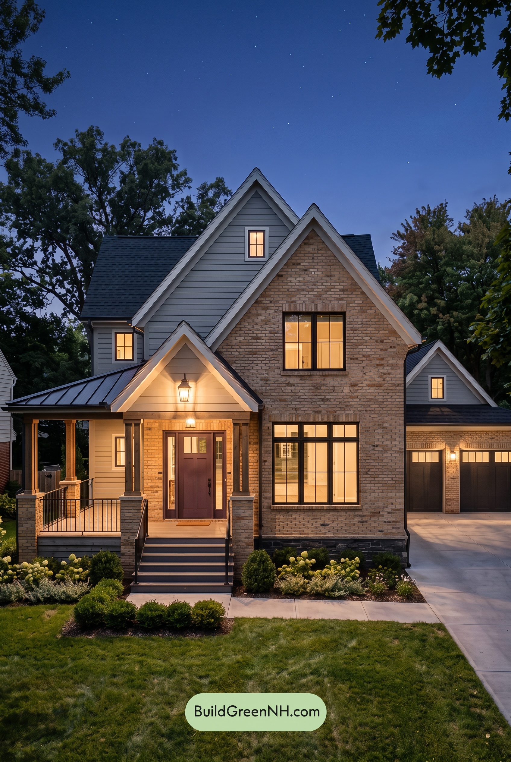 Yellow Brick House Exterior Color Scheme: Honey Brick Eclipse - Nighttime