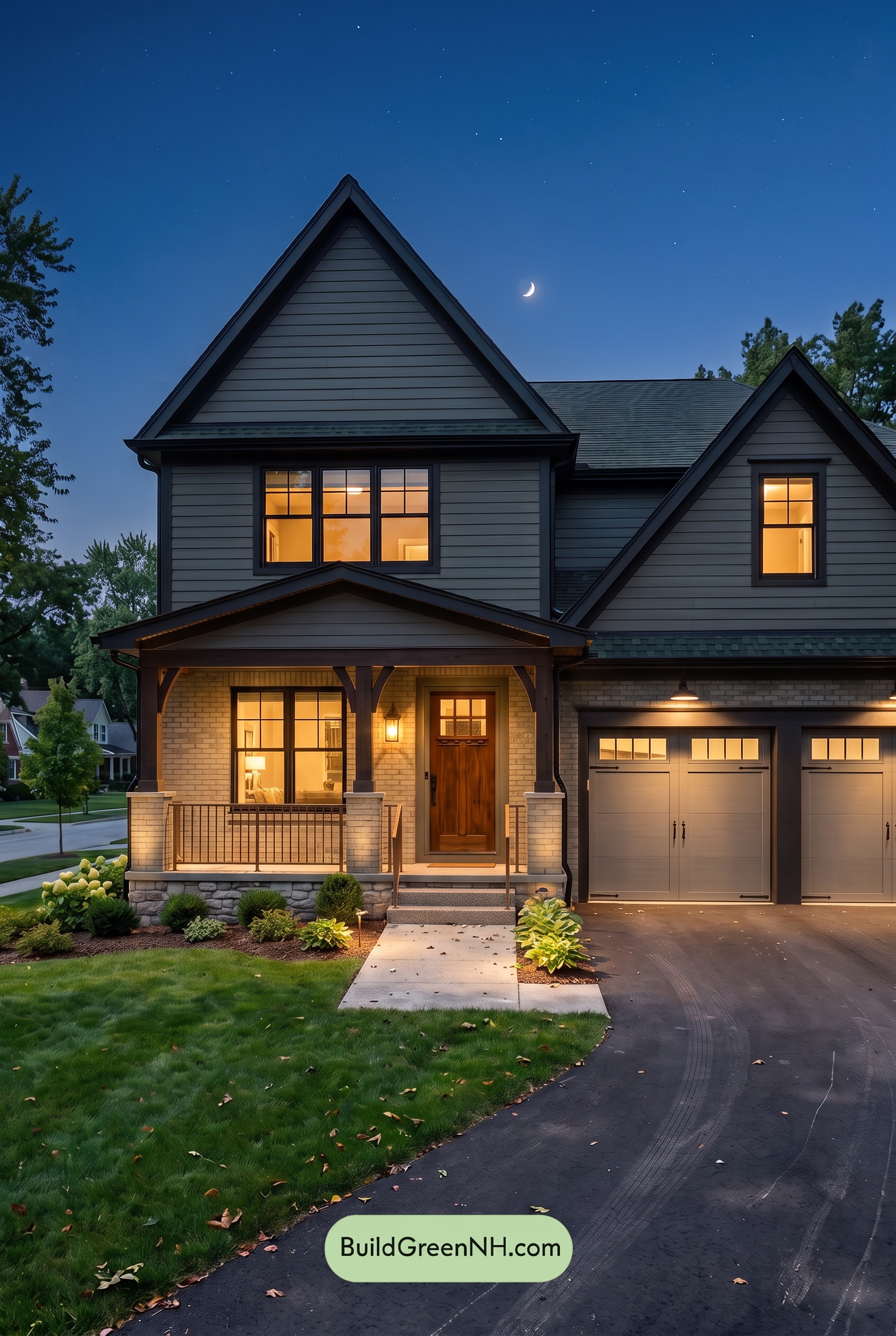 Yellow Brick House Exterior Color Scheme: Ironleaf Welcome - Nighttime