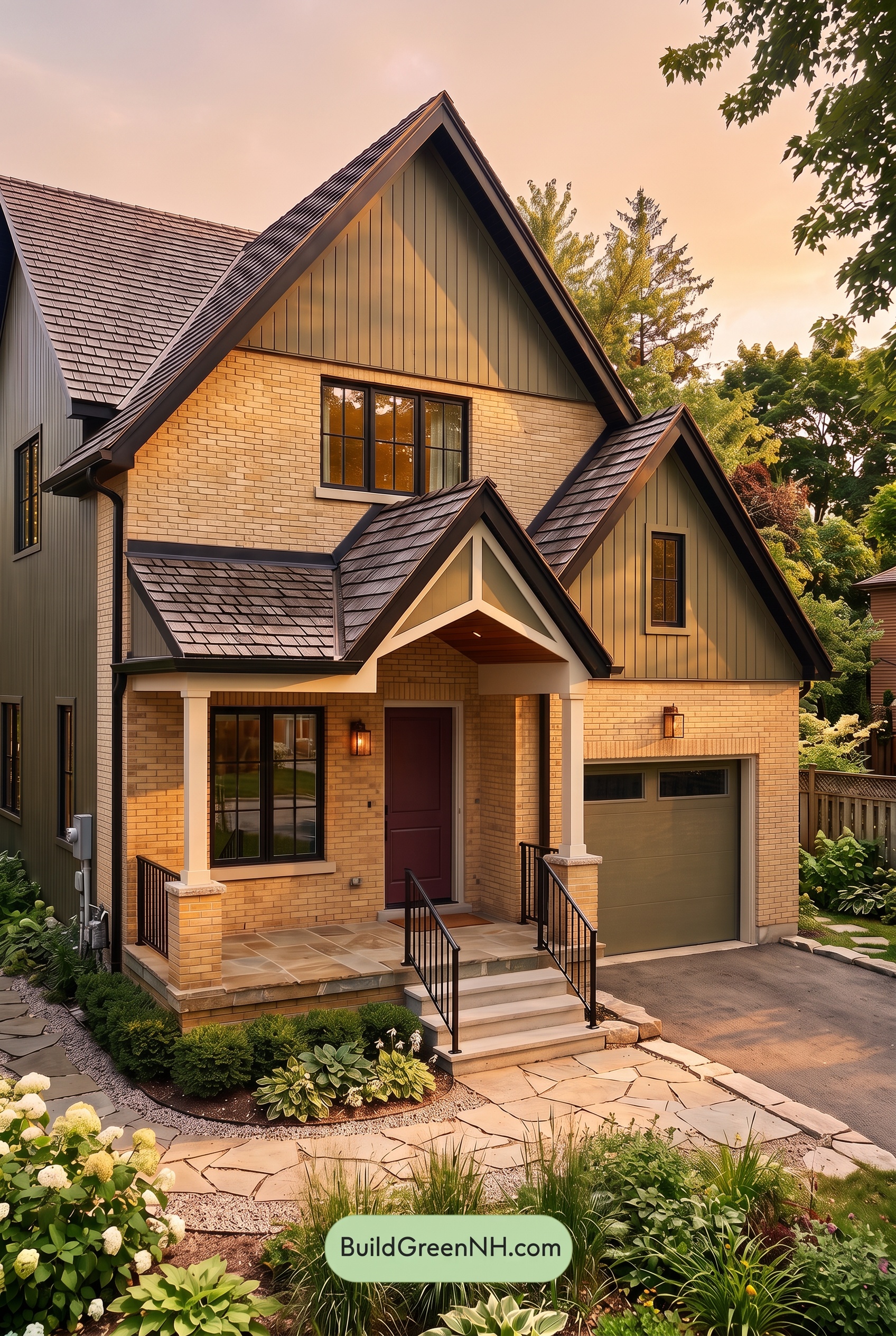 Yellow Brick House Exterior Color Scheme: Mosslight Parlor - Golden Hour