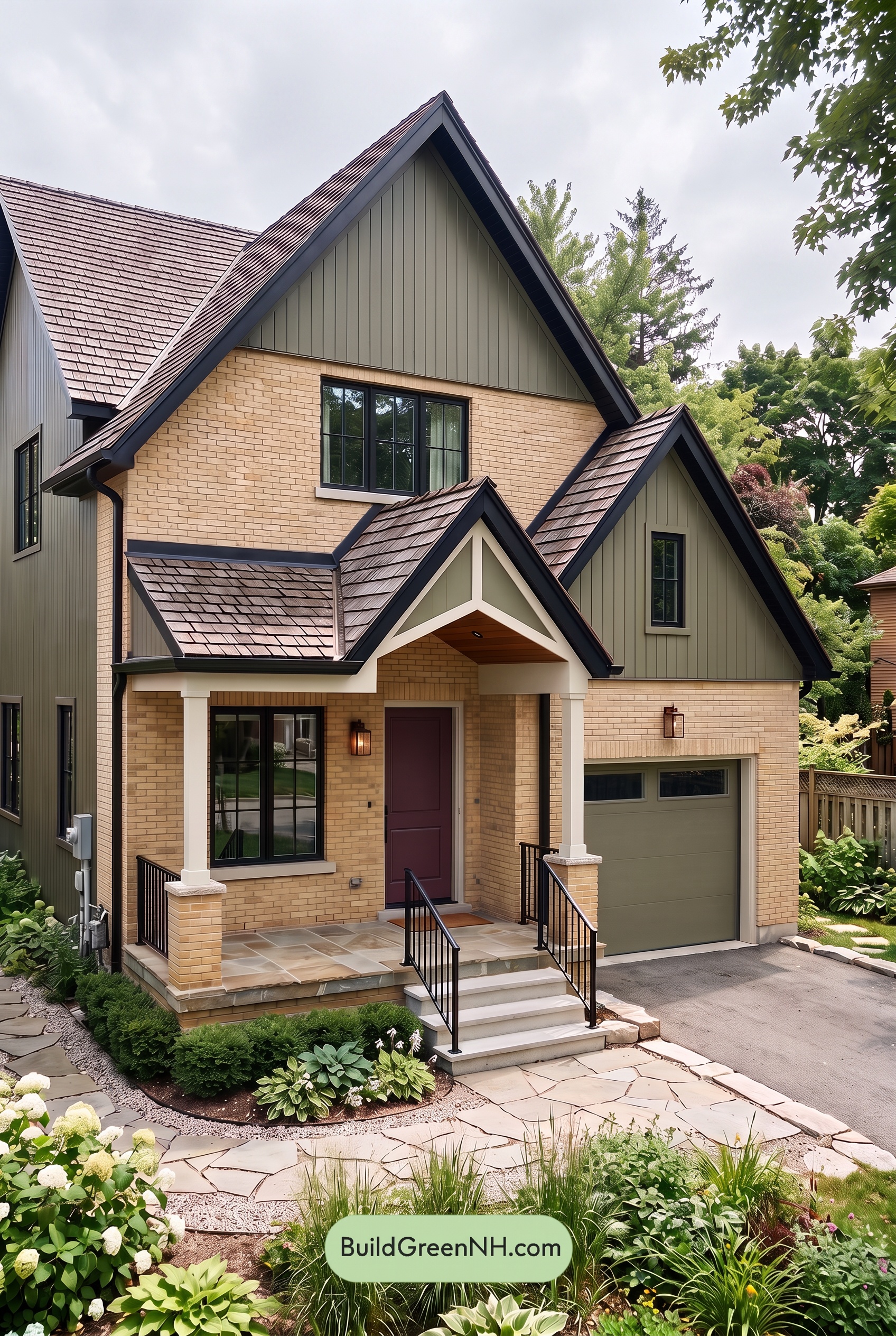 Yellow Brick House Exterior Color Scheme: Mosslight Parlor - Overcast