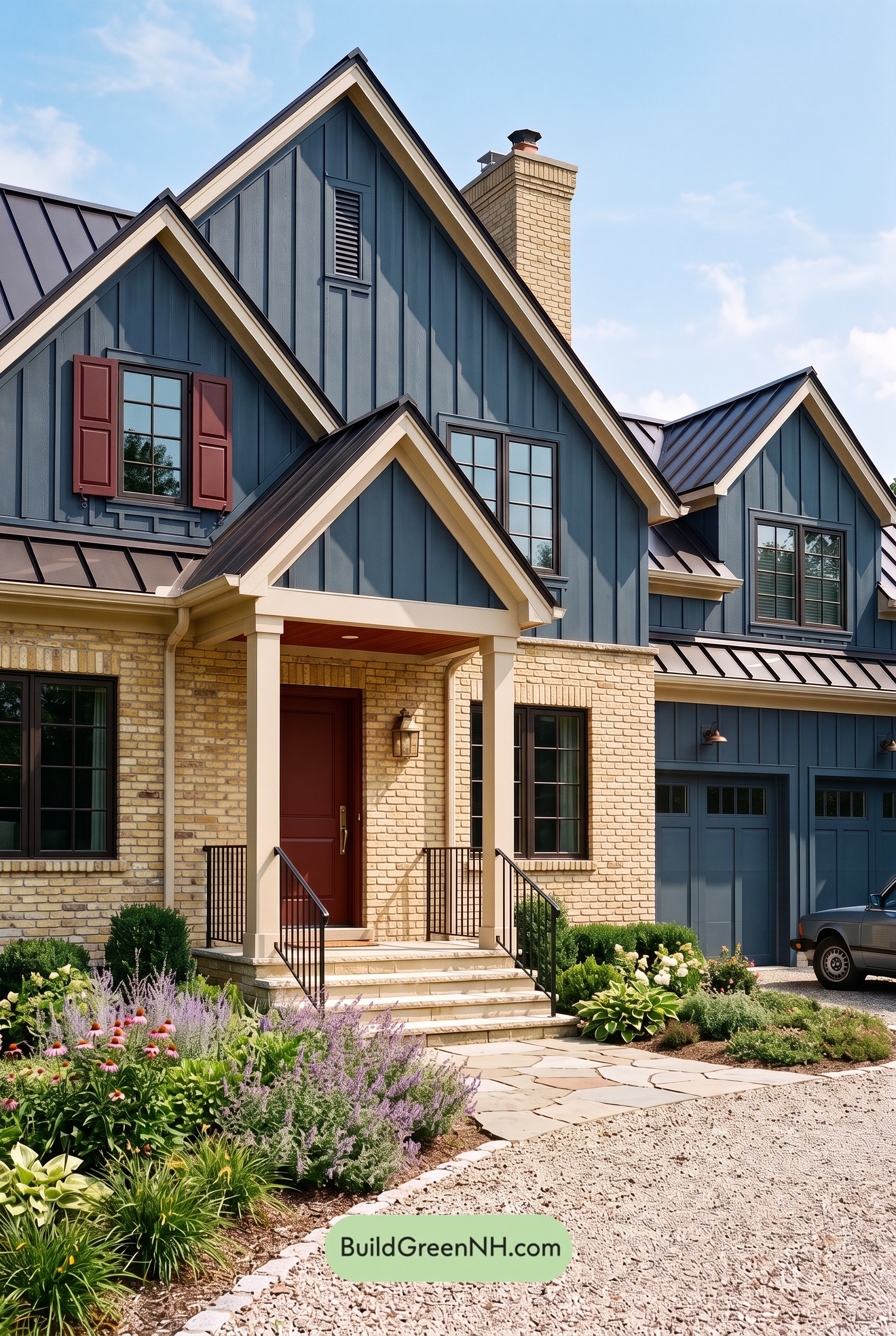 Yellow Brick House Exterior Color Scheme: Navy Sienna Threshold
