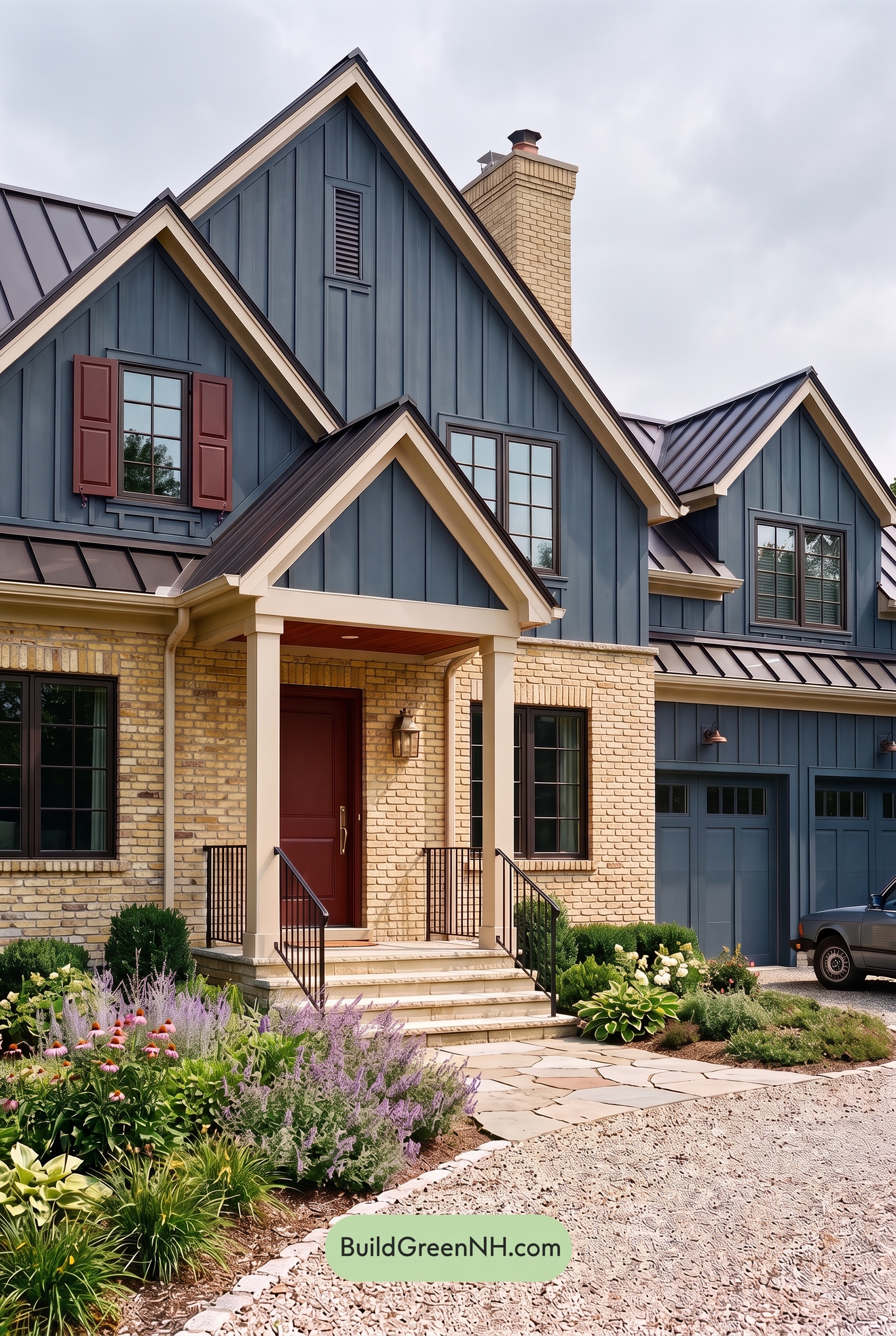 Yellow Brick House Exterior Color Scheme: Navy Sienna Threshold - Overcast