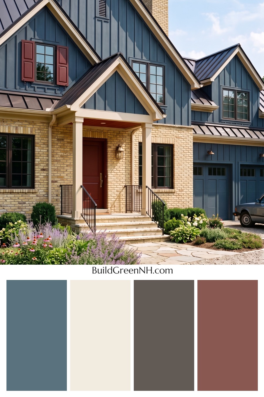 Yellow Brick House Exterior Color Scheme: Navy Sienna Threshold
