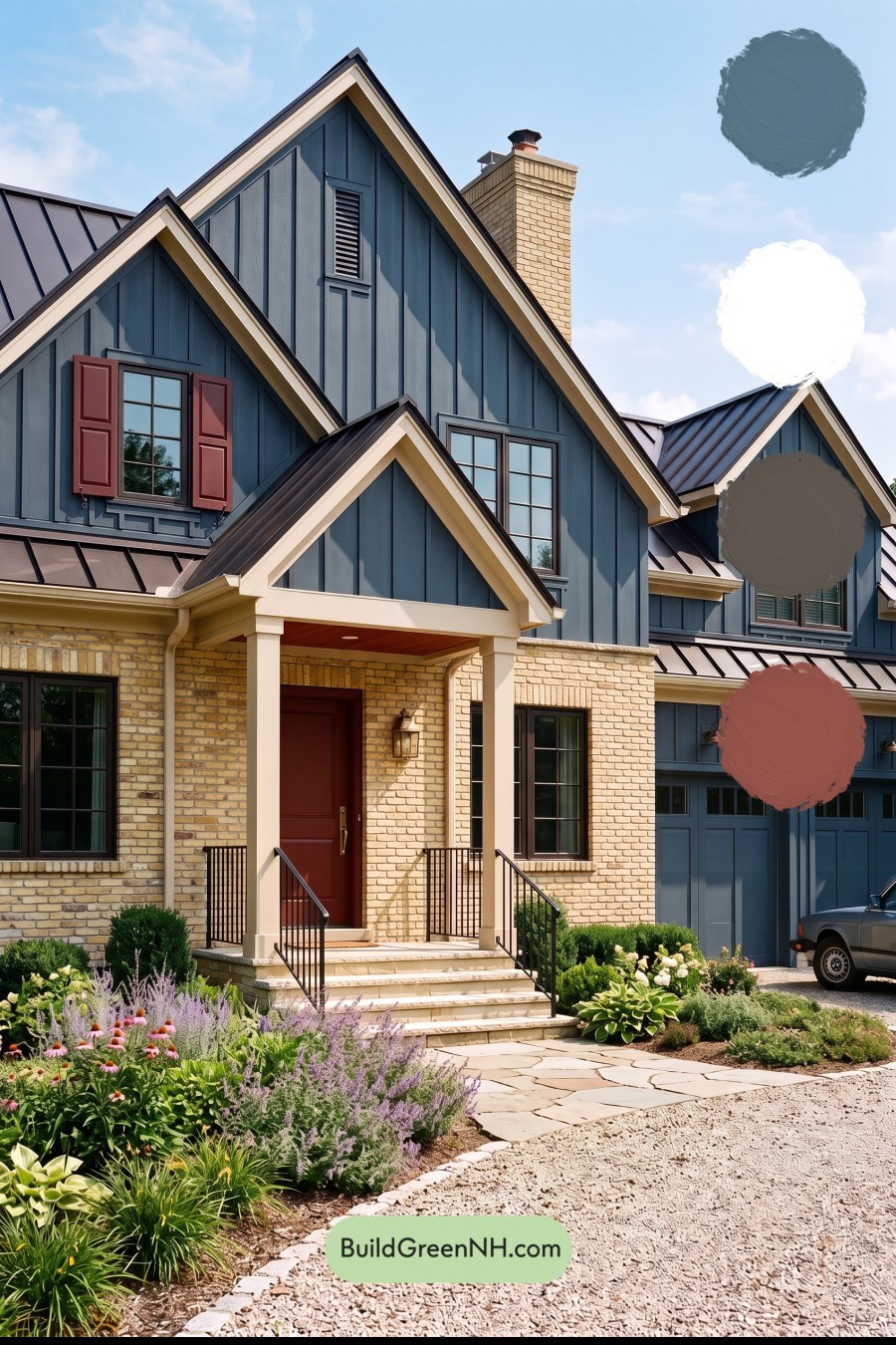 Yellow Brick House Exterior Color Scheme: Navy Sienna Threshold