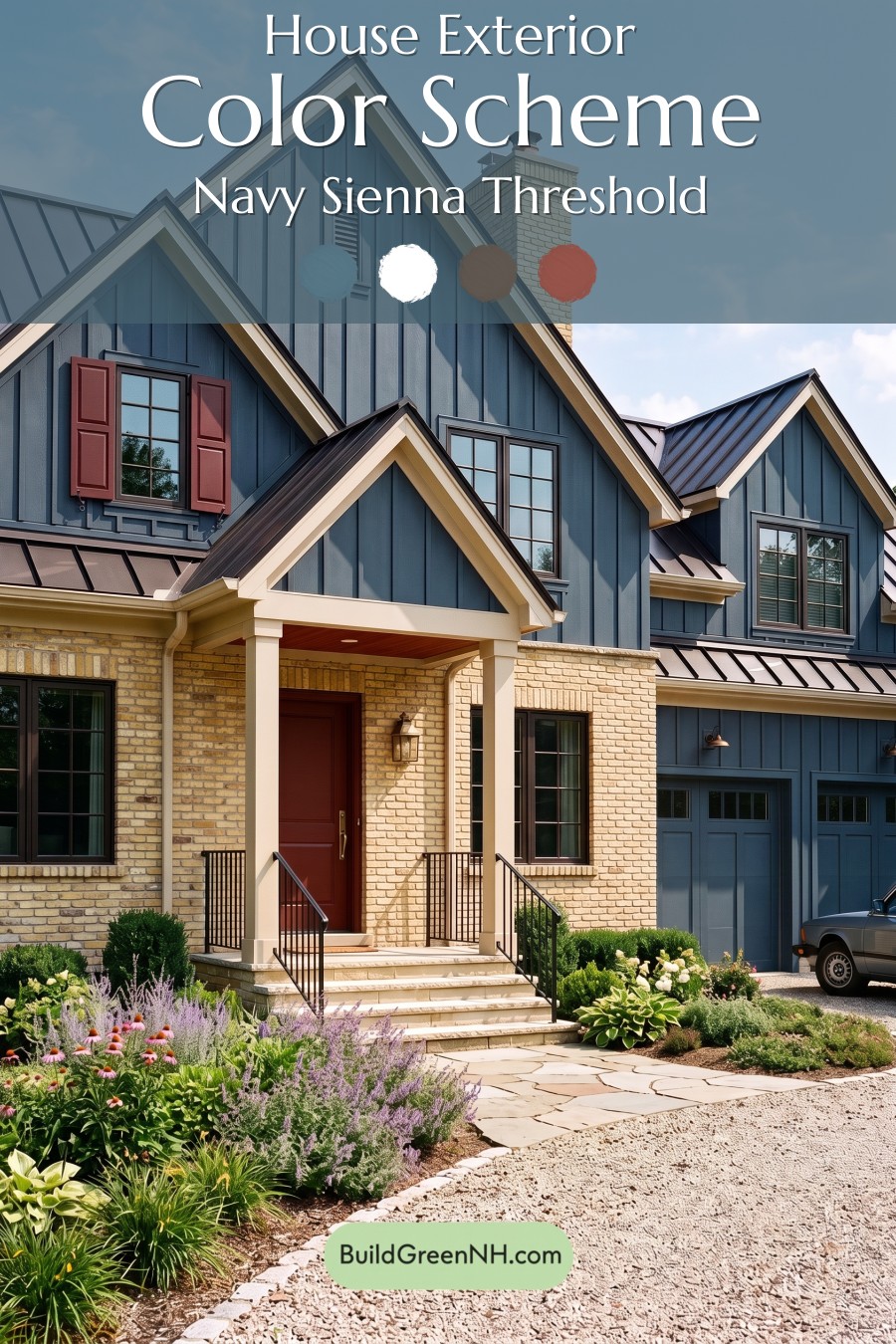 Yellow Brick House Exterior Color Scheme: Navy Sienna Threshold