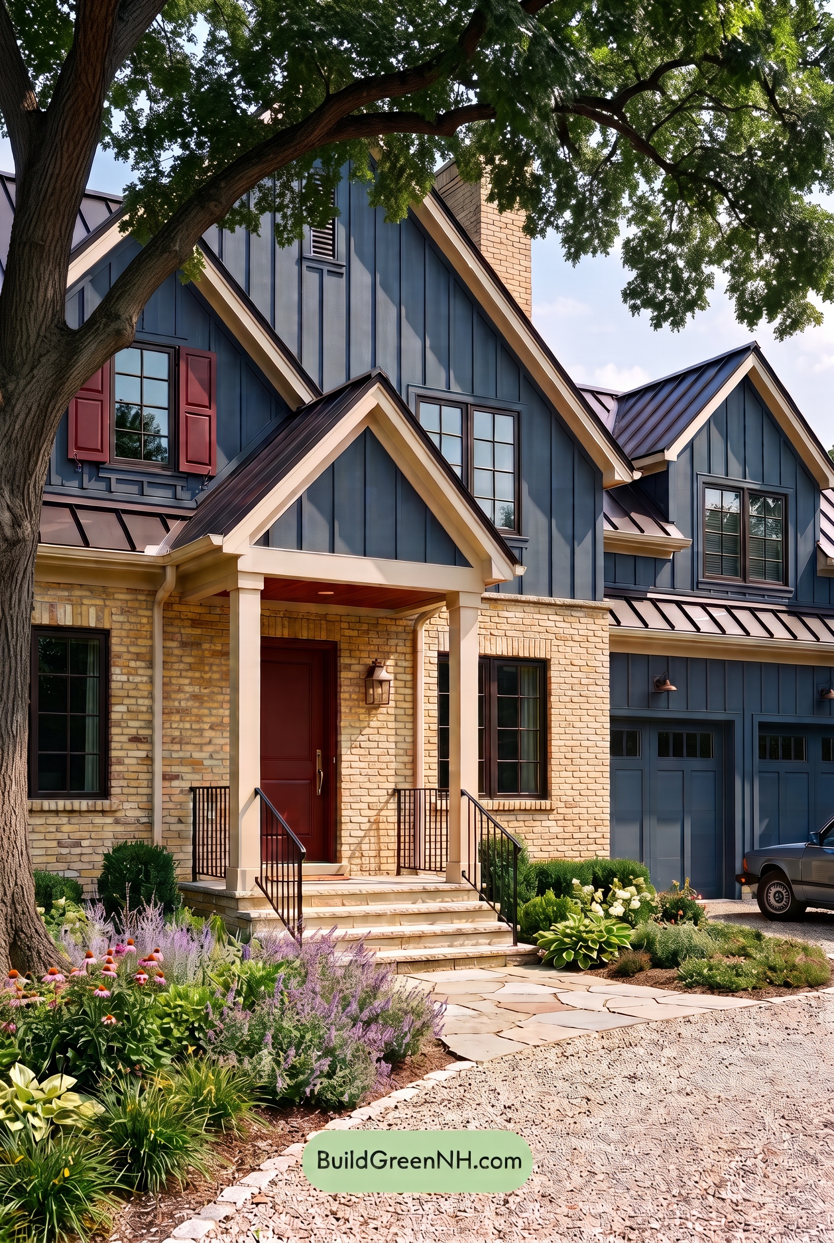 Yellow Brick House Exterior Color Scheme: Navy Sienna Threshold - Shade