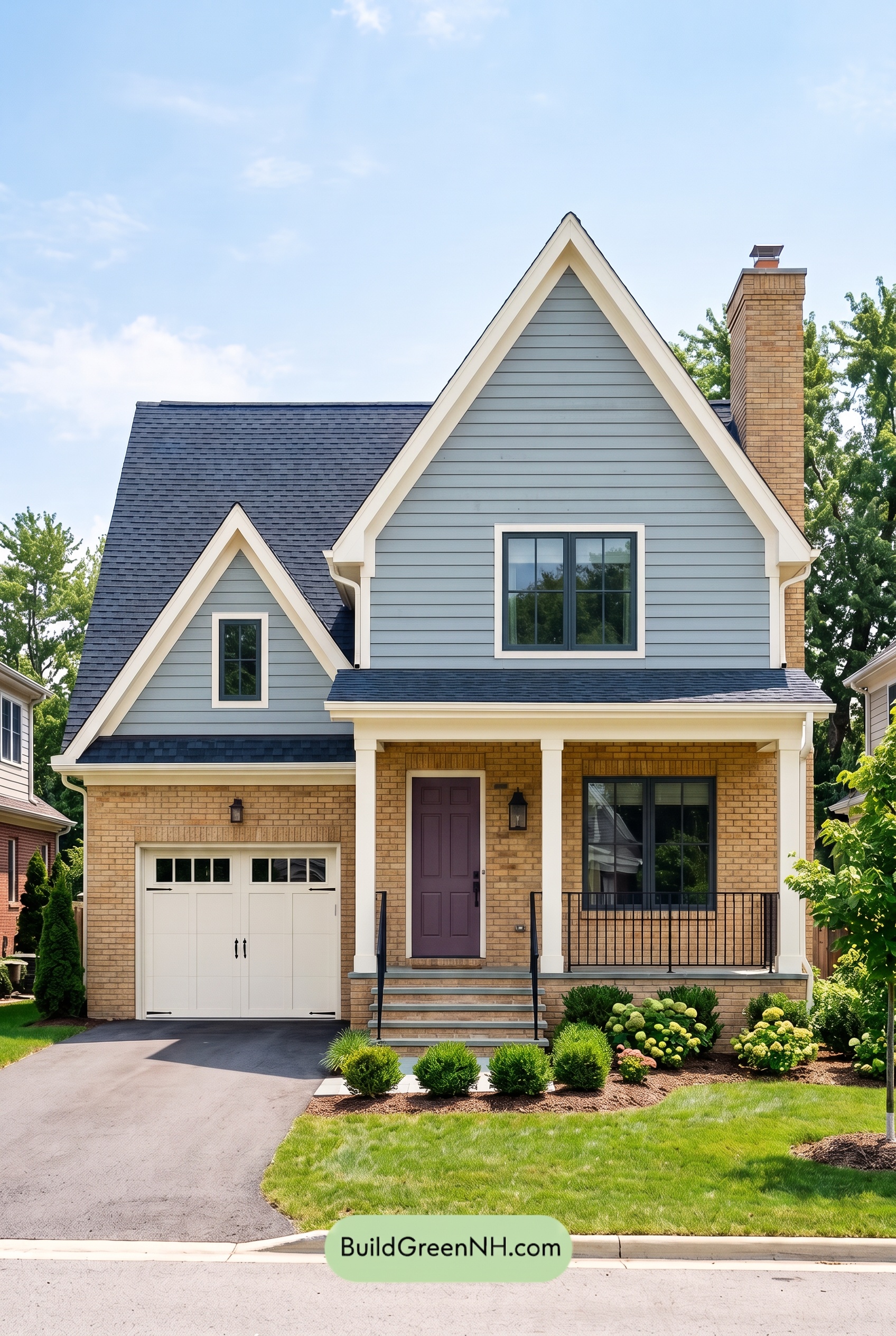 Yellow Brick House Exterior Color Scheme: Porcelain Gable Drift