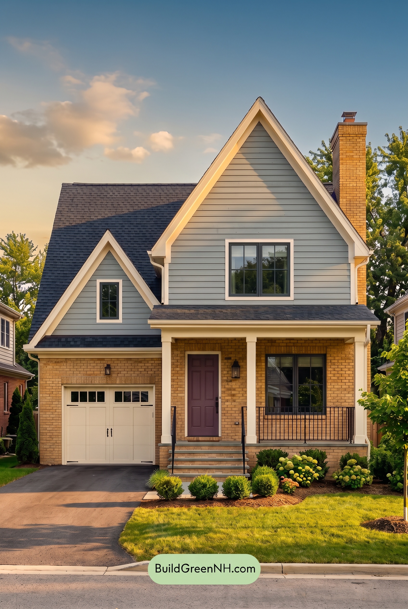 Yellow Brick House Exterior Color Scheme: Porcelain Gable Drift - Golden Hour