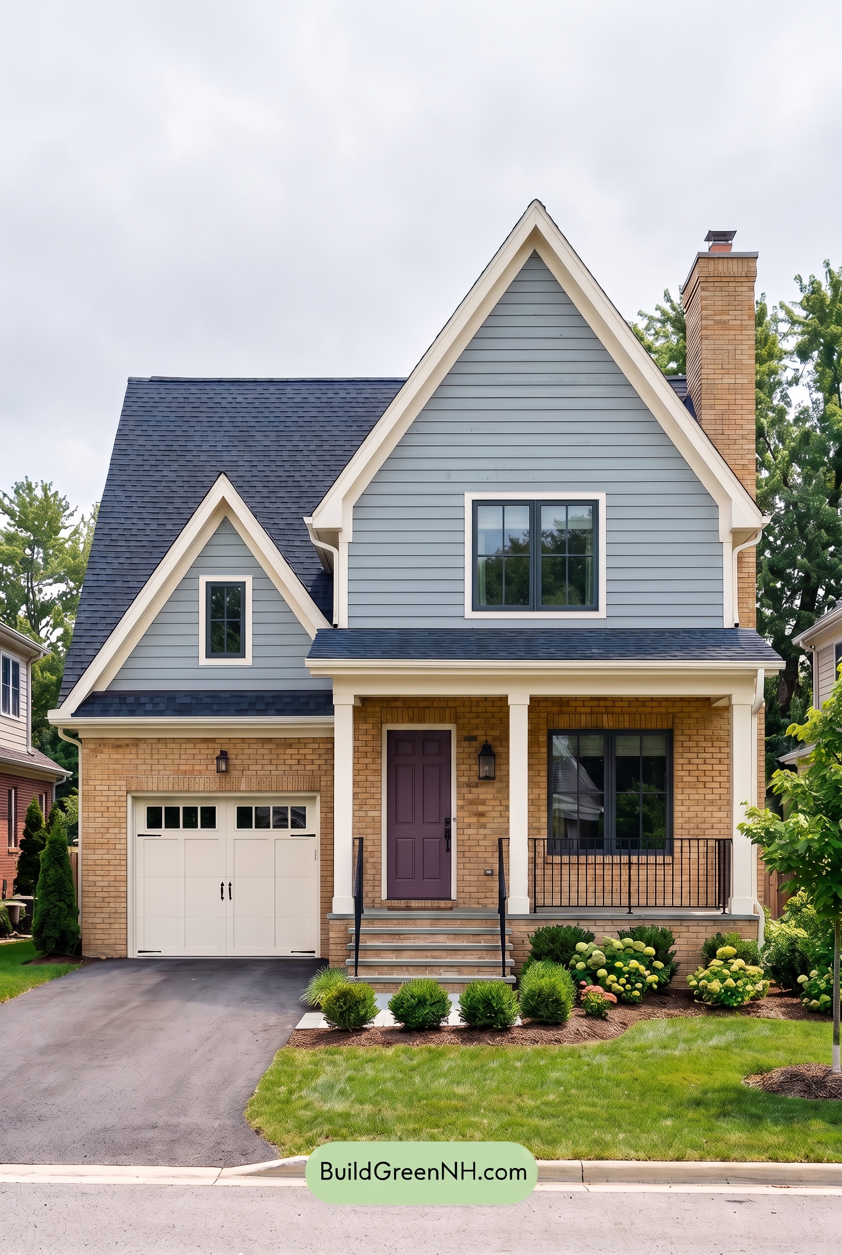 Yellow Brick House Exterior Color Scheme: Porcelain Gable Drift - Overcast