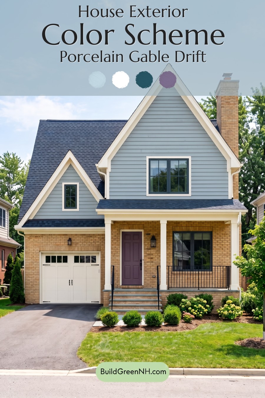 Yellow Brick House Exterior Color Scheme: Porcelain Gable Drift