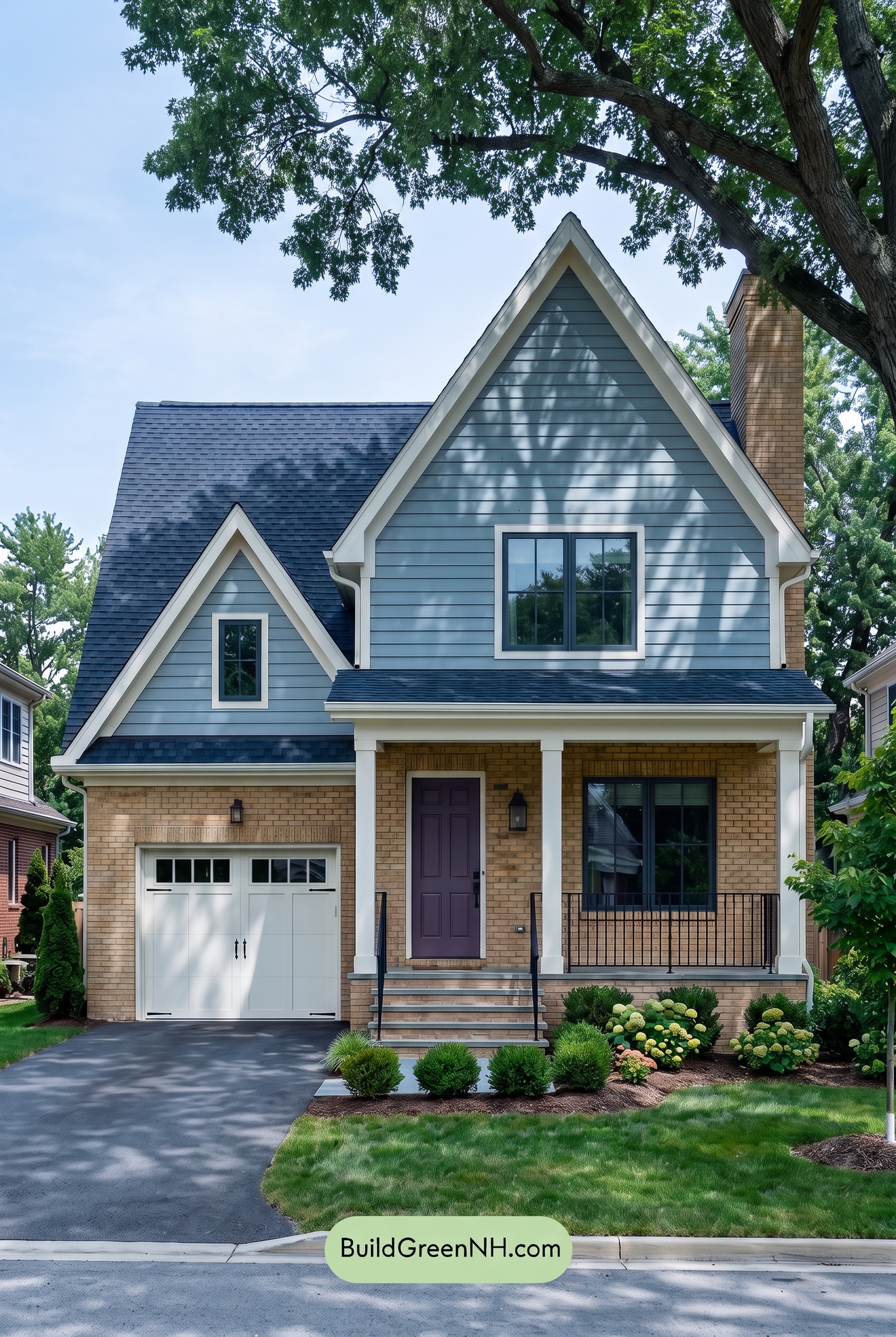 Yellow Brick House Exterior Color Scheme: Porcelain Gable Drift - Shade