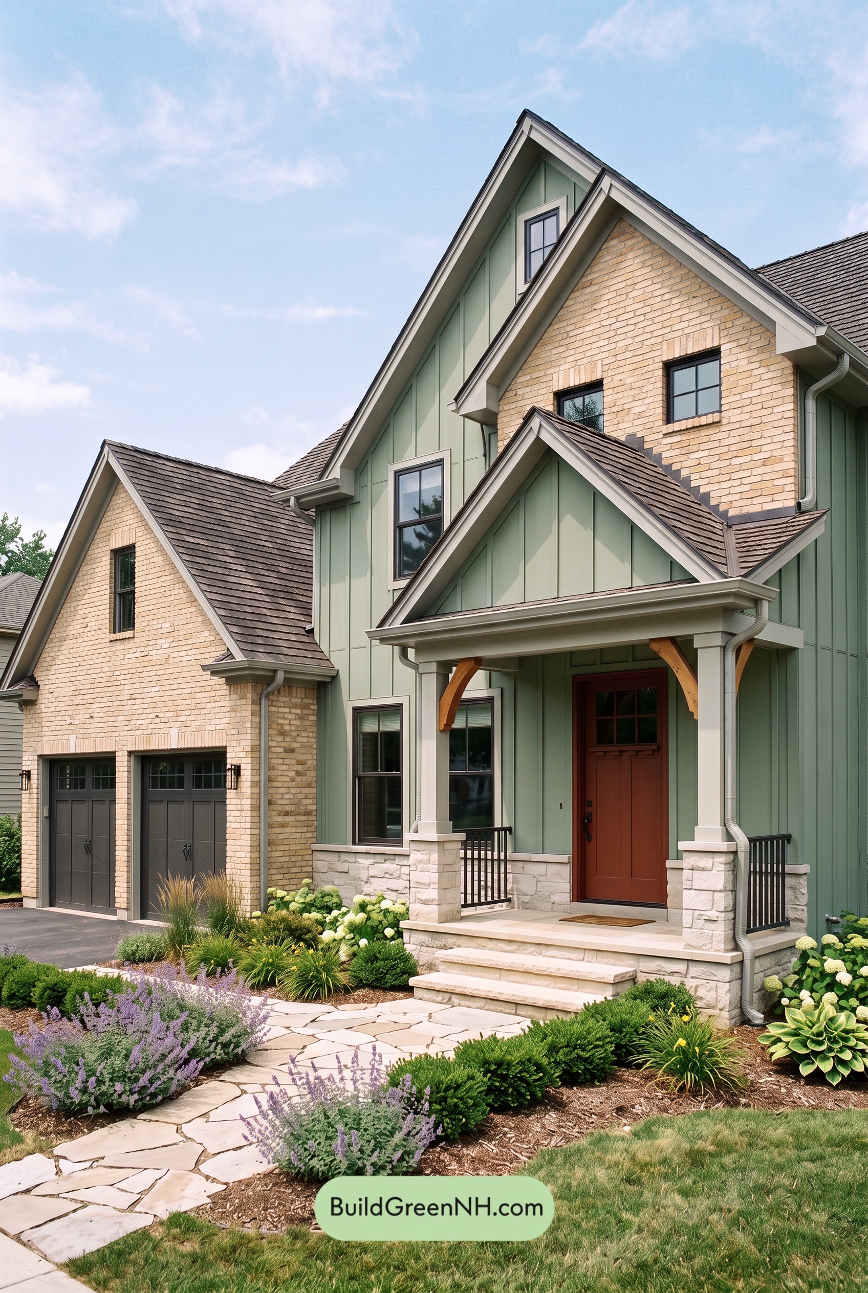 Yellow Brick House Exterior Color Scheme: Sage Porch Ember