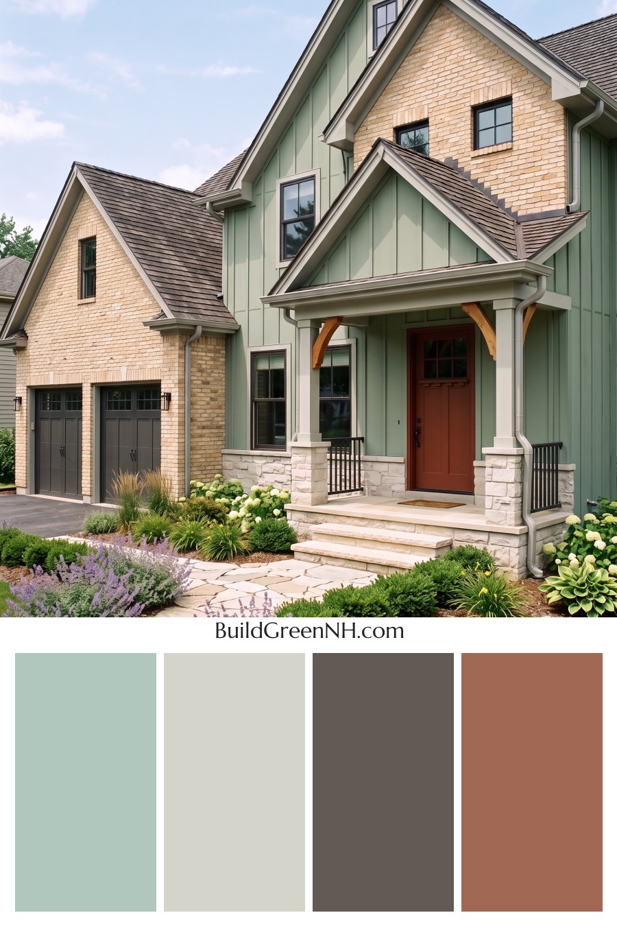 Yellow Brick House Exterior Color Scheme: Sage Porch Ember