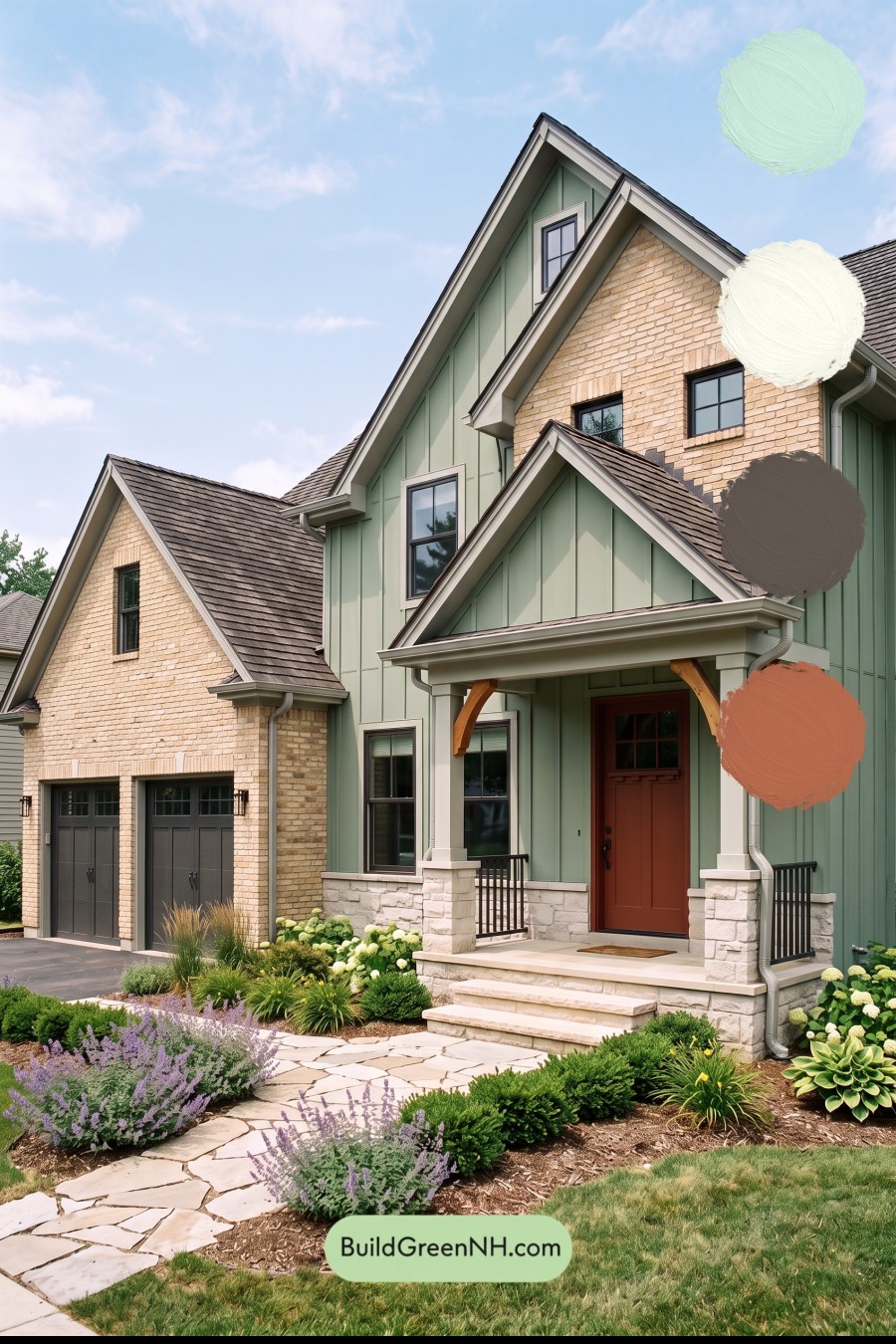 Yellow Brick House Exterior Color Scheme: Sage Porch Ember