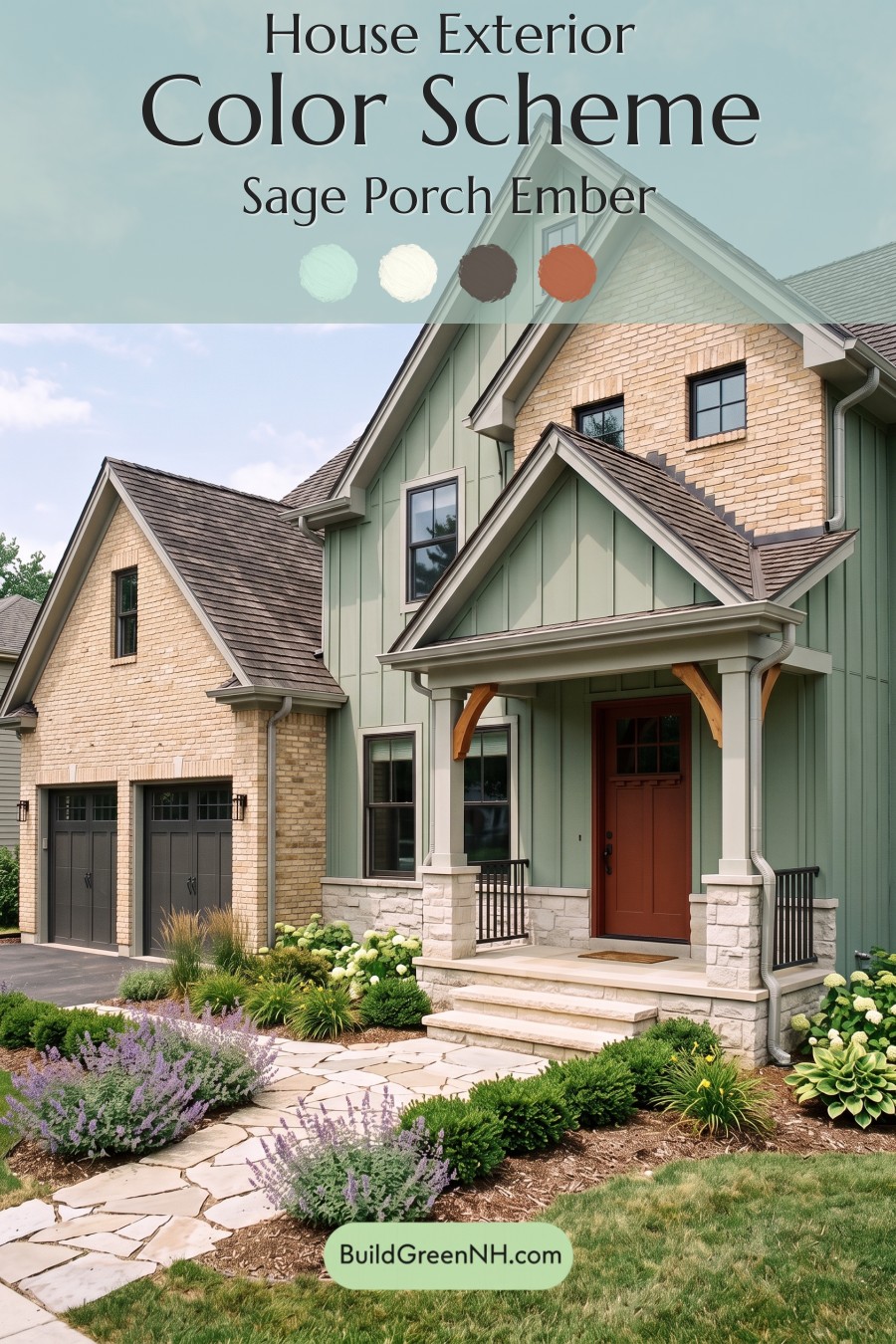 Yellow Brick House Exterior Color Scheme: Sage Porch Ember