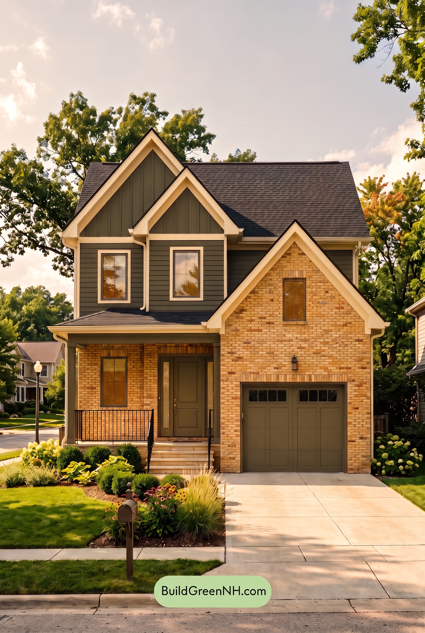 Yellow Brick House Exterior Color Scheme: Verdant Hearthline - Golden Hour