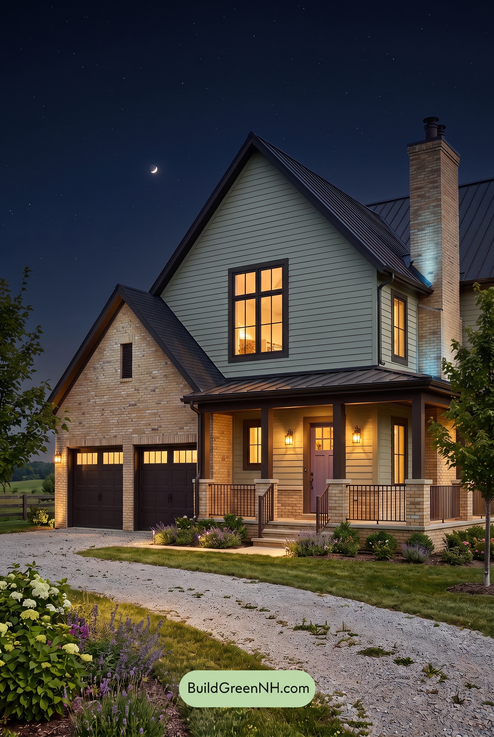 Yellow Brick House Exterior Color Scheme: Willow Brick Reserve - Nighttime