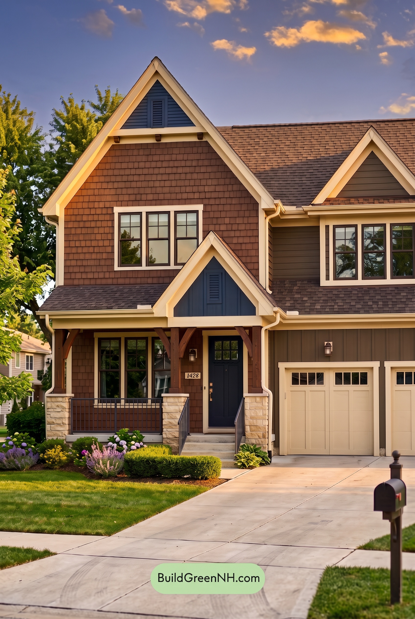 Dark Brown House Exterior Color Scheme: Bluebell Timberline - Golden Hour