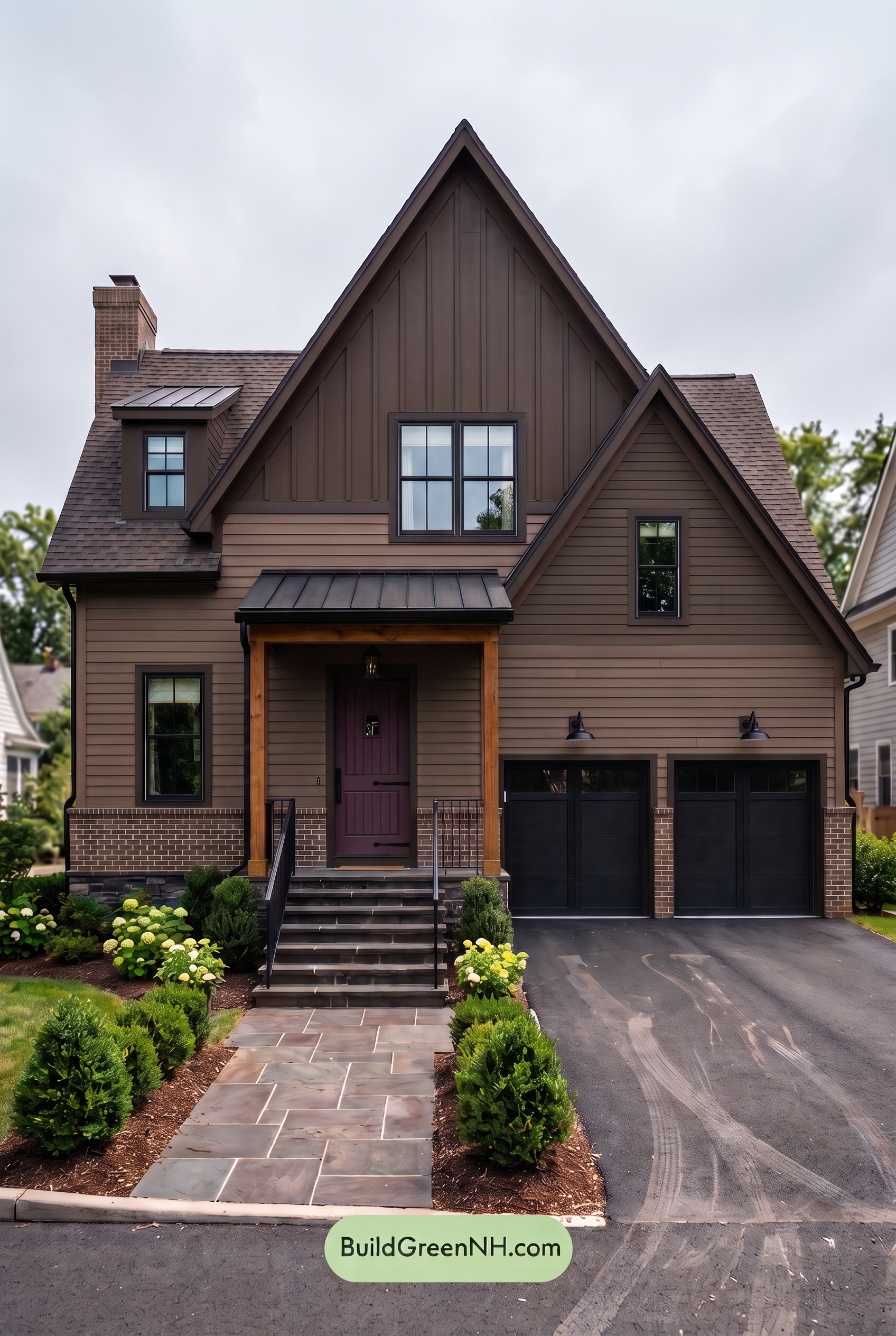 Dark Brown House Exterior Color Scheme: Chestnut Ironline - Overcast