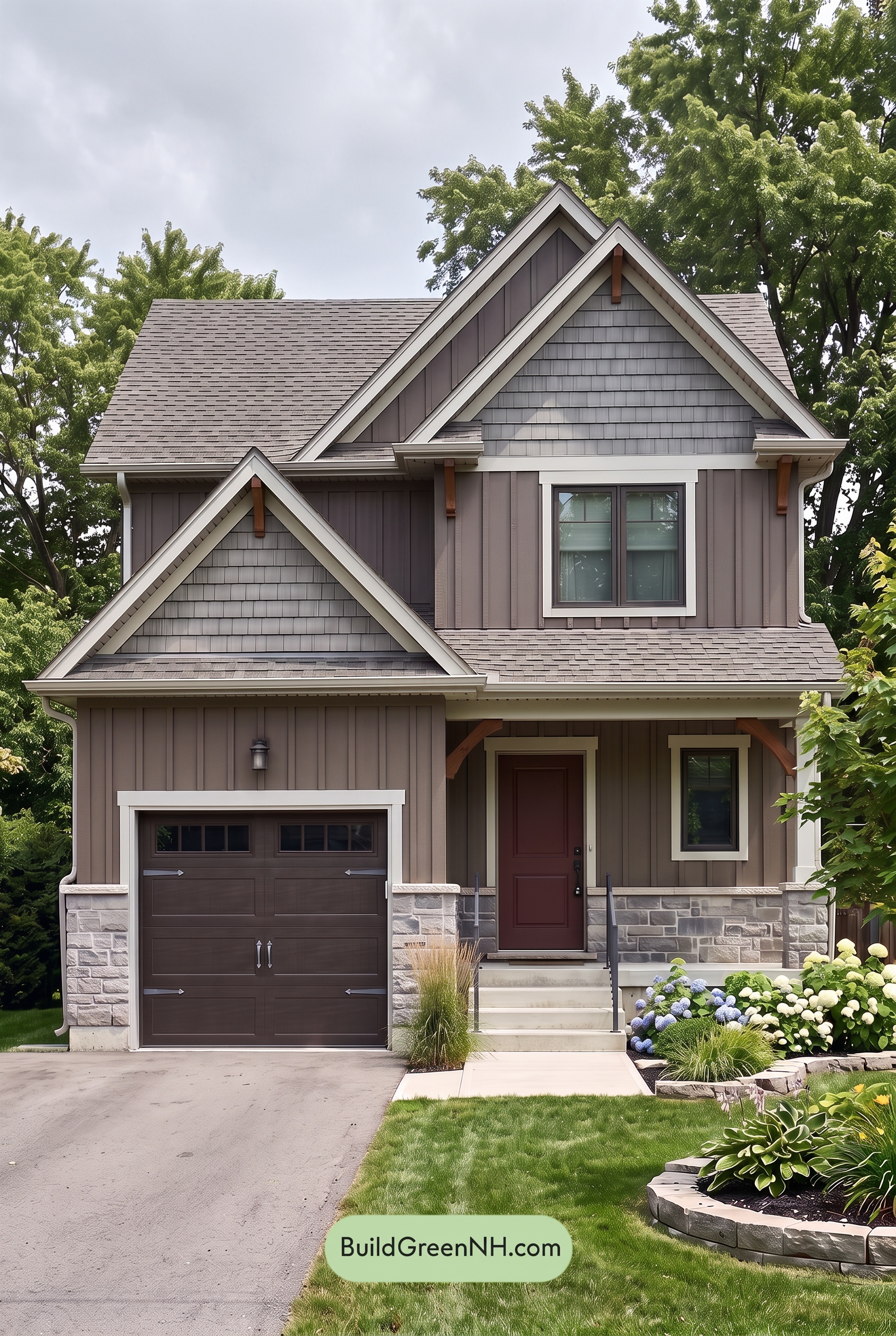 Dark Brown House Exterior Color Scheme: Cocoa Pewter Gables - Overcast