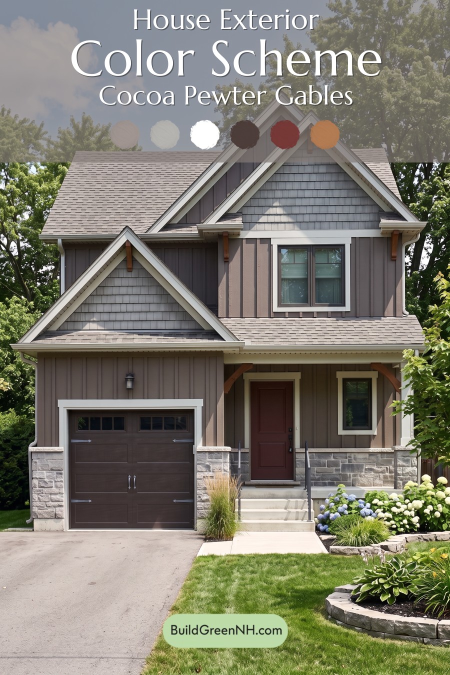 Dark Brown House Exterior Color Scheme: Cocoa Pewter Gables