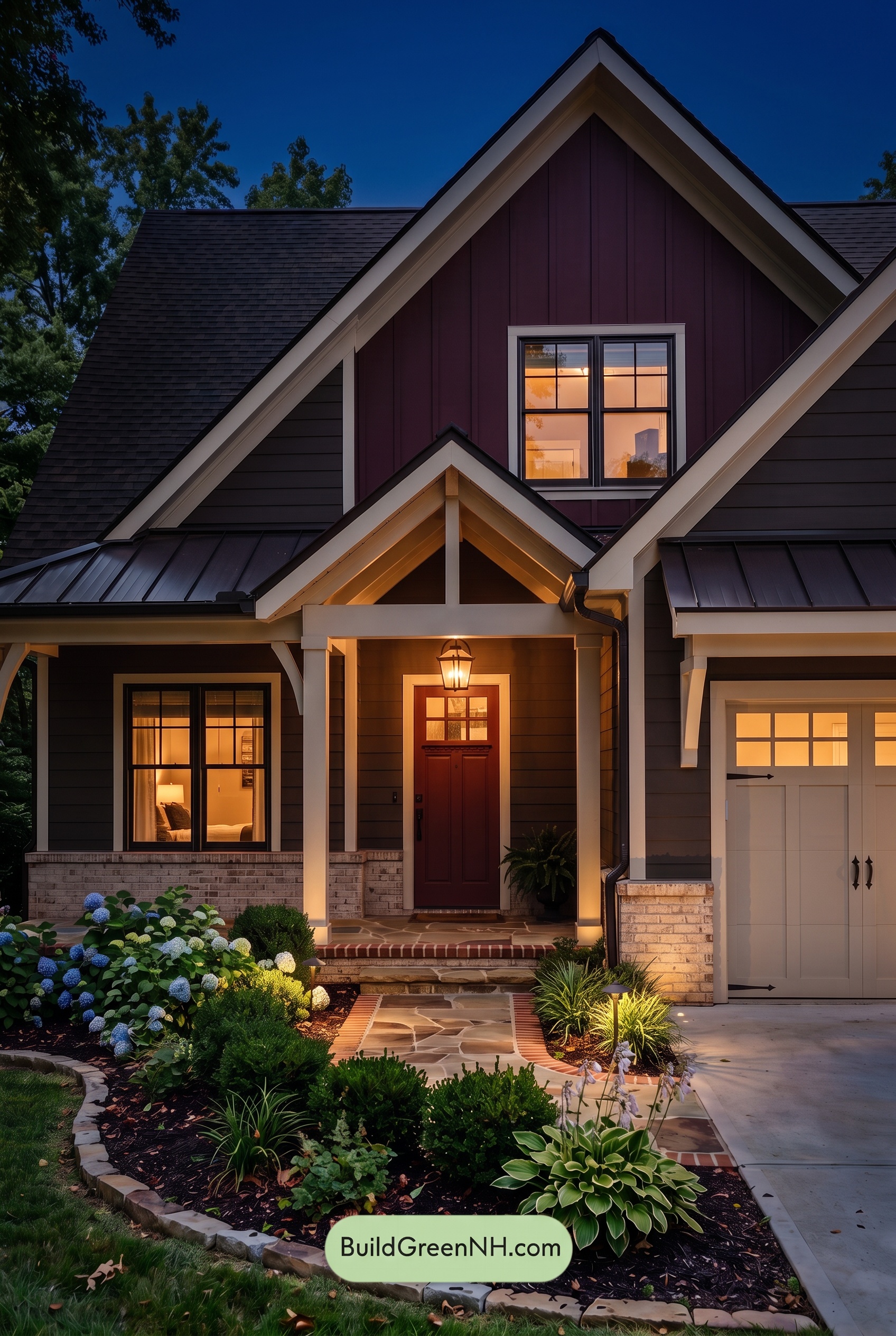 Dark Brown House Exterior Color Scheme: Embercrest Welcome - Nighttime