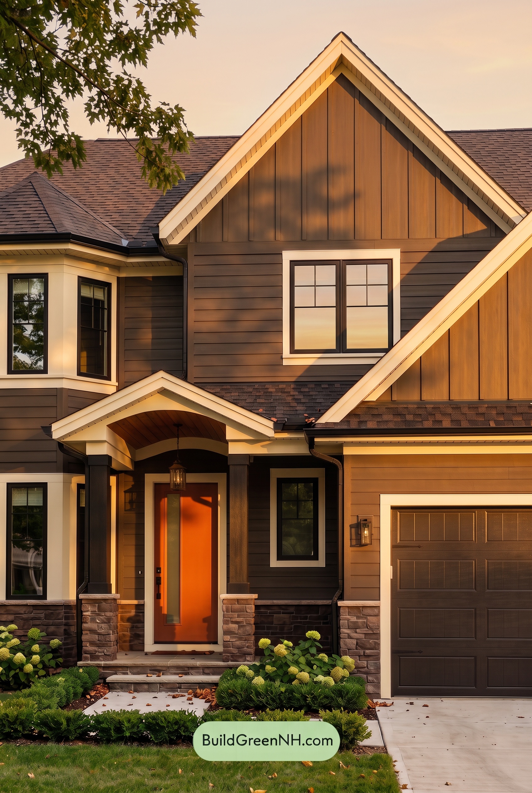 Dark Brown House Exterior Color Scheme: Espresso Porchlight - Golden Hour