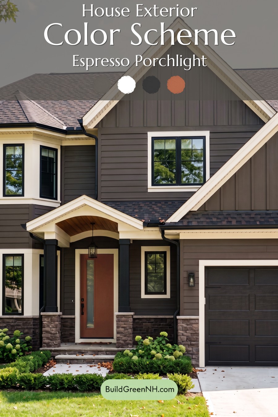 Dark Brown House Exterior Color Scheme: Espresso Porchlight