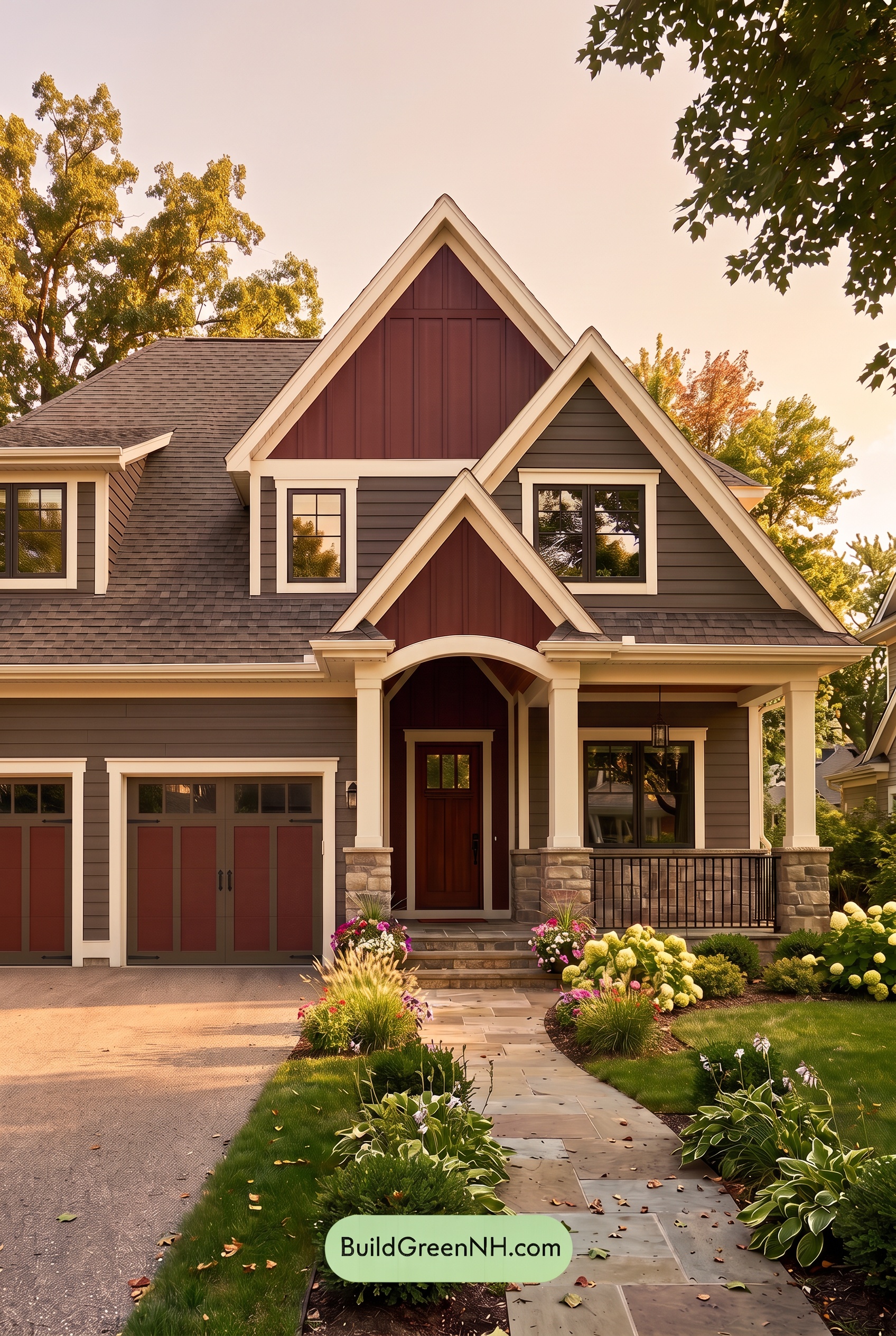 Dark Brown House Exterior Color Scheme: Hearthglow Arrival - Golden Hour
