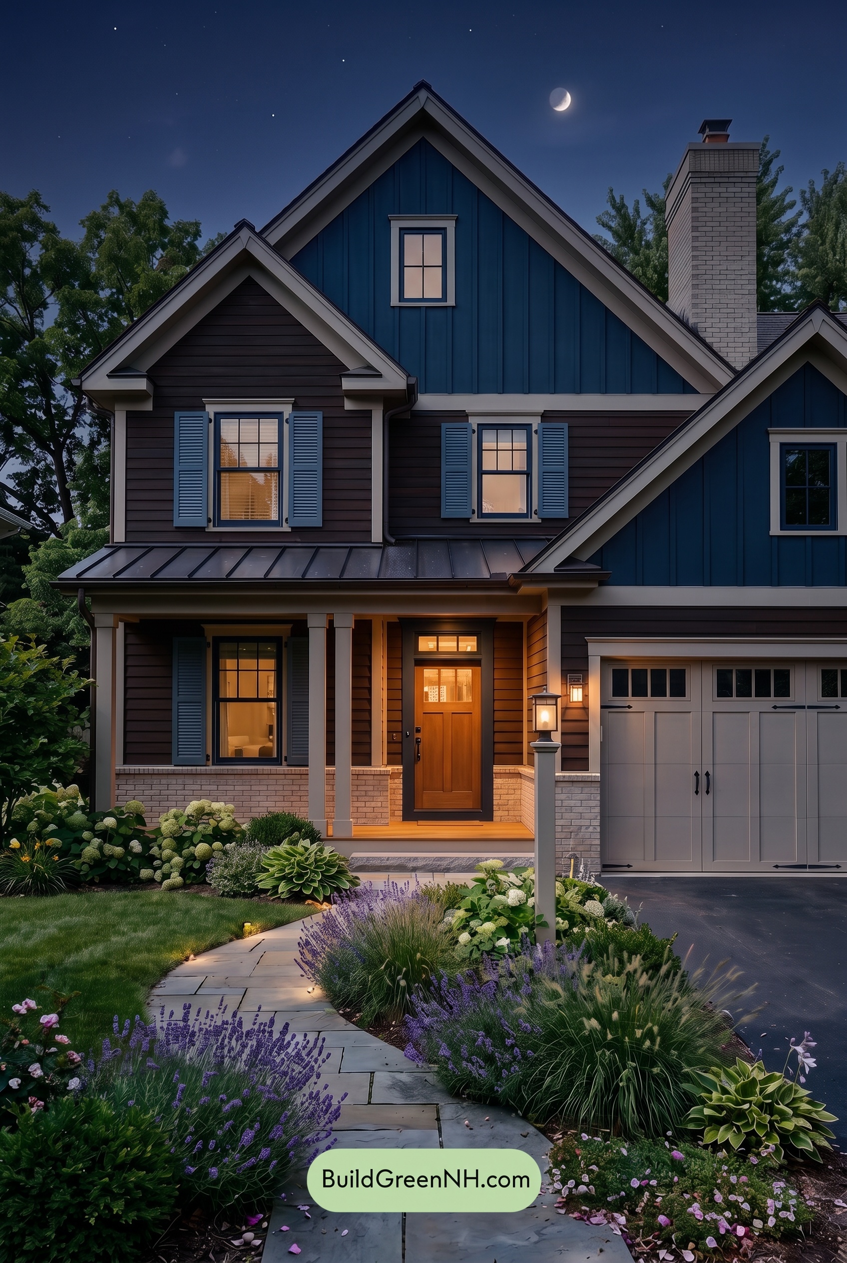 Dark Brown House Exterior Color Scheme: Inkwood Lantern - Nighttime