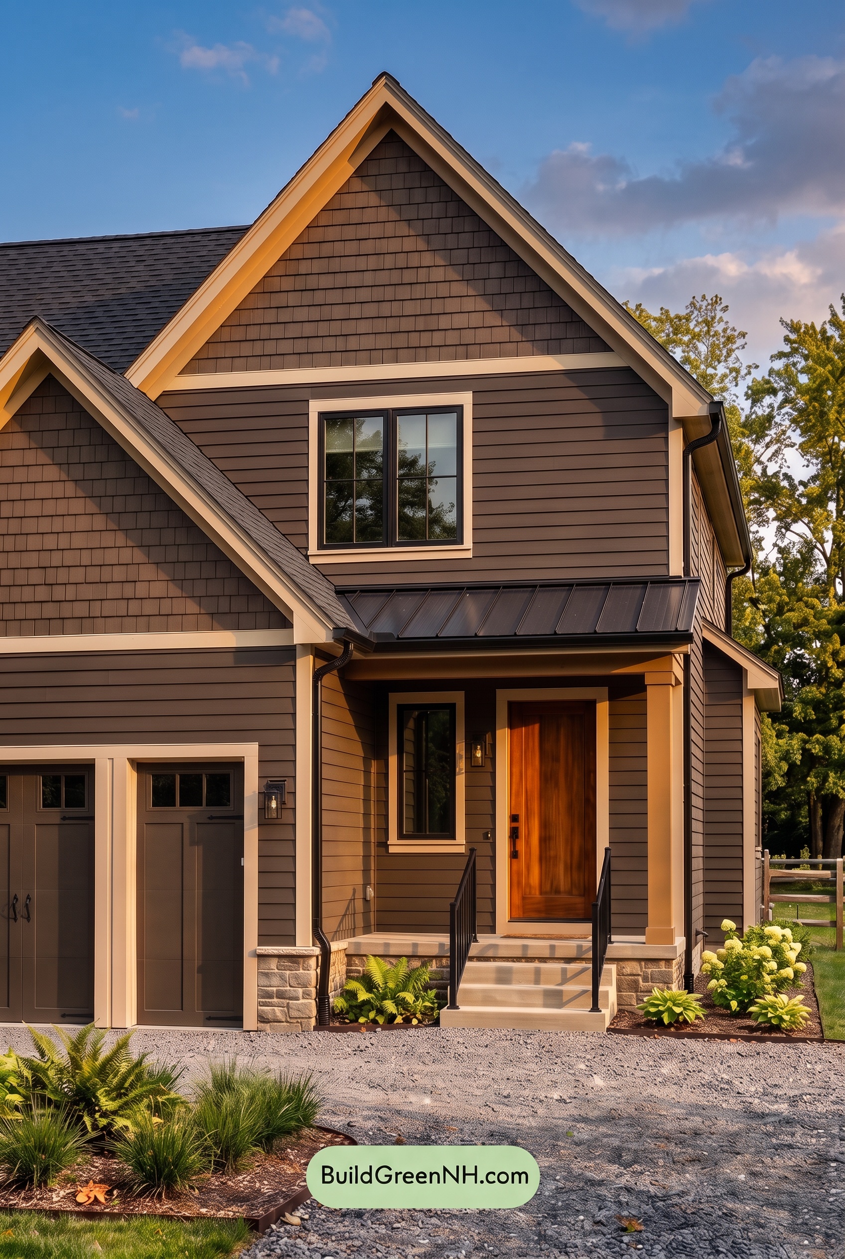 Dark Brown House Exterior Color Scheme: Minkwood Threshold - Golden Hour