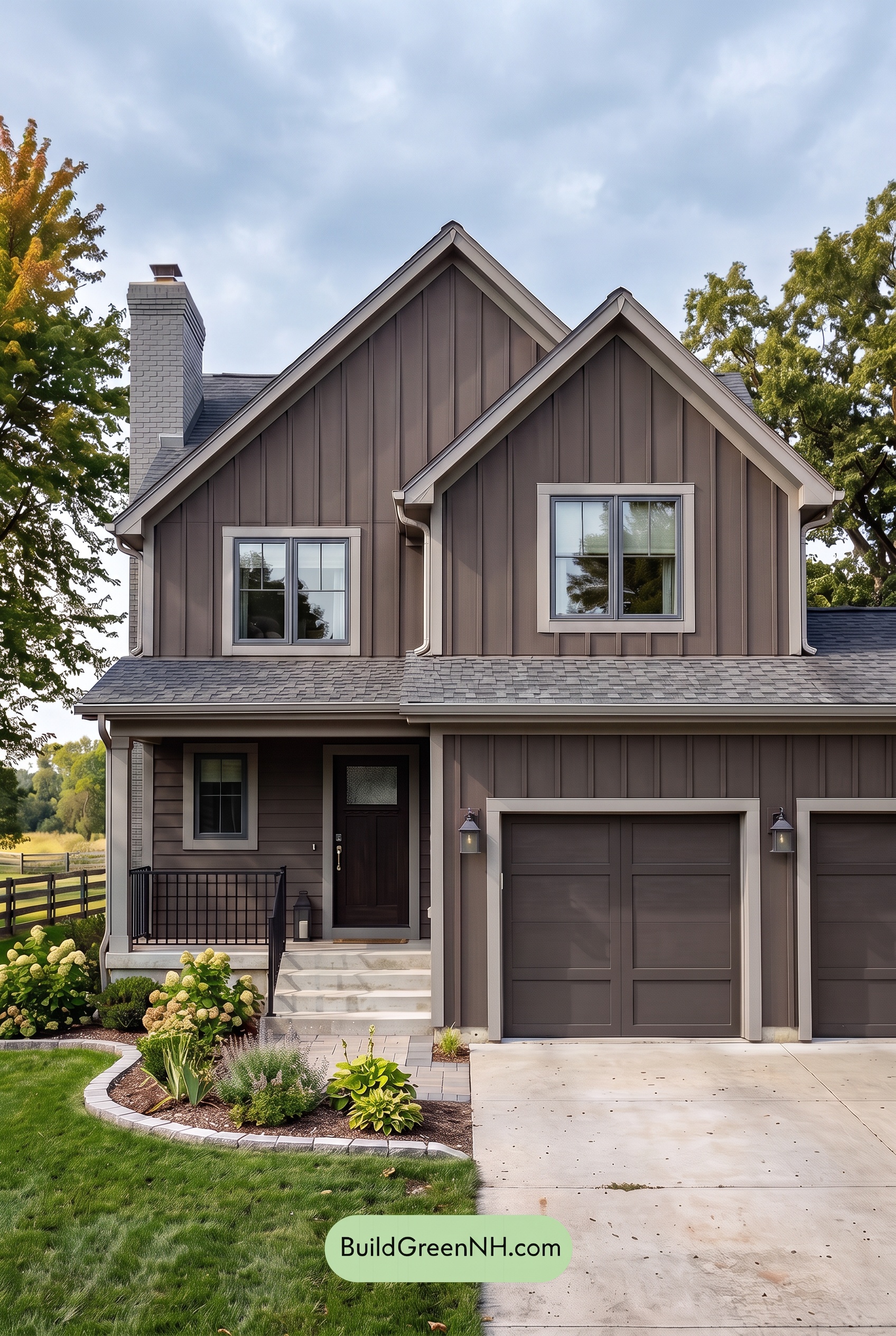Dark Brown House Exterior Color Scheme: Mocha Ashstone Entry - Overcast