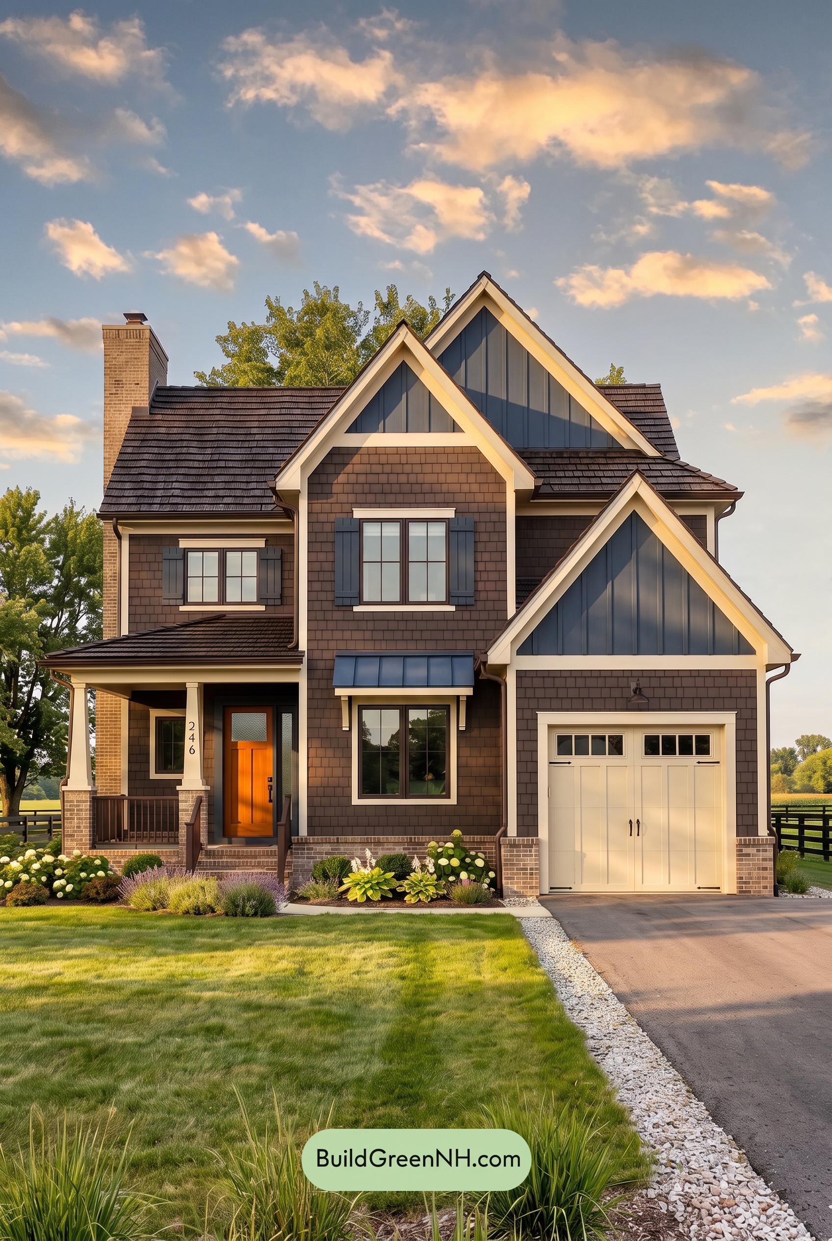 Dark Brown House Exterior Color Scheme: Sapphire Homestead - Golden Hour