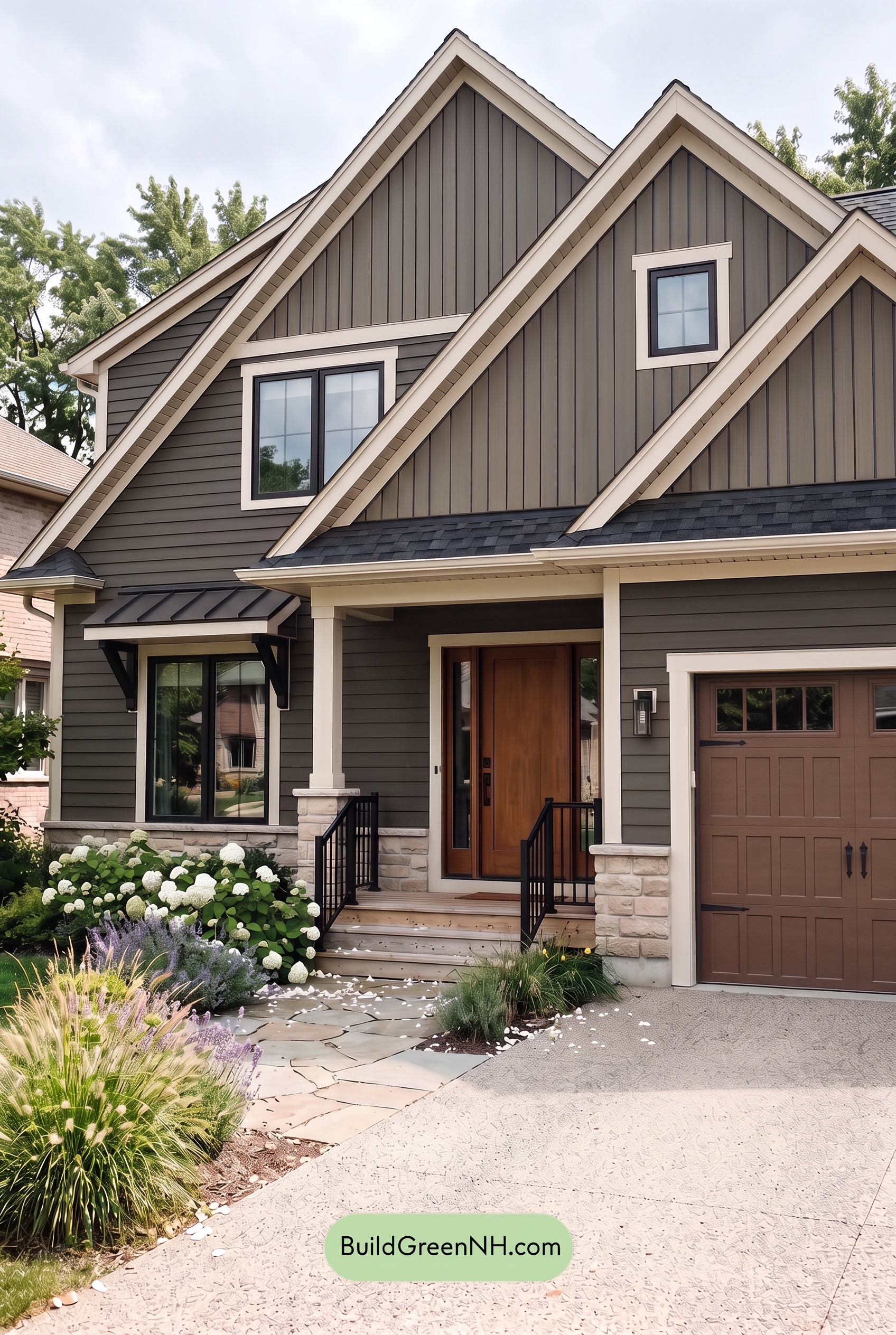 Dark Brown House Exterior Color Scheme: Truffle Gable Charm - Overcast