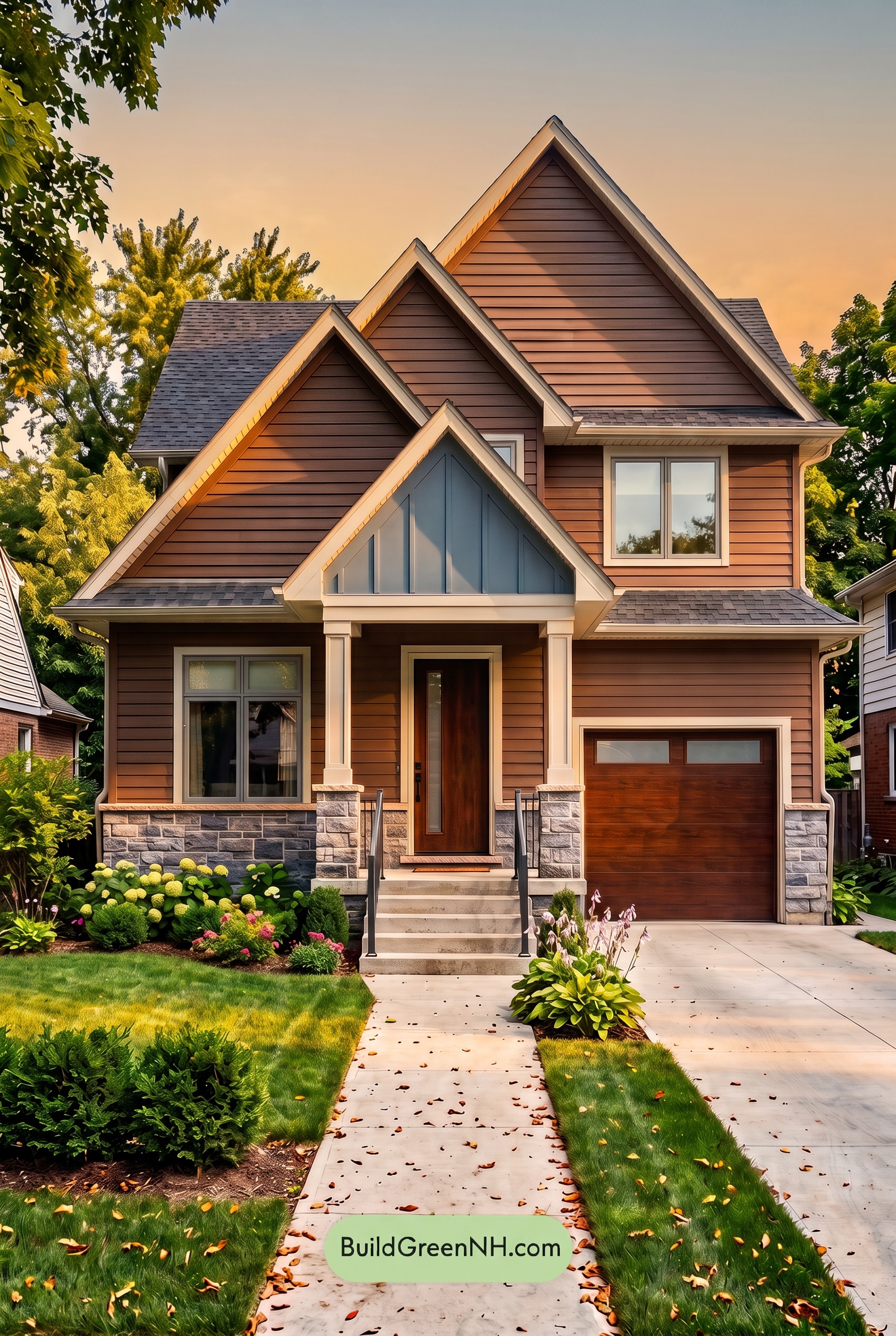 Dark Brown House Exterior Color Scheme: Umber Slate Welcome - Golden Hour