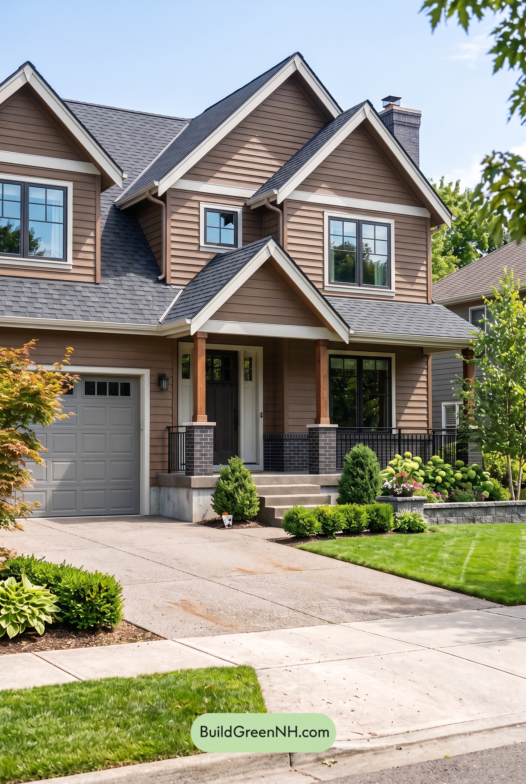 Dark Brown House Exterior Color Scheme: Walnut Silver Porch