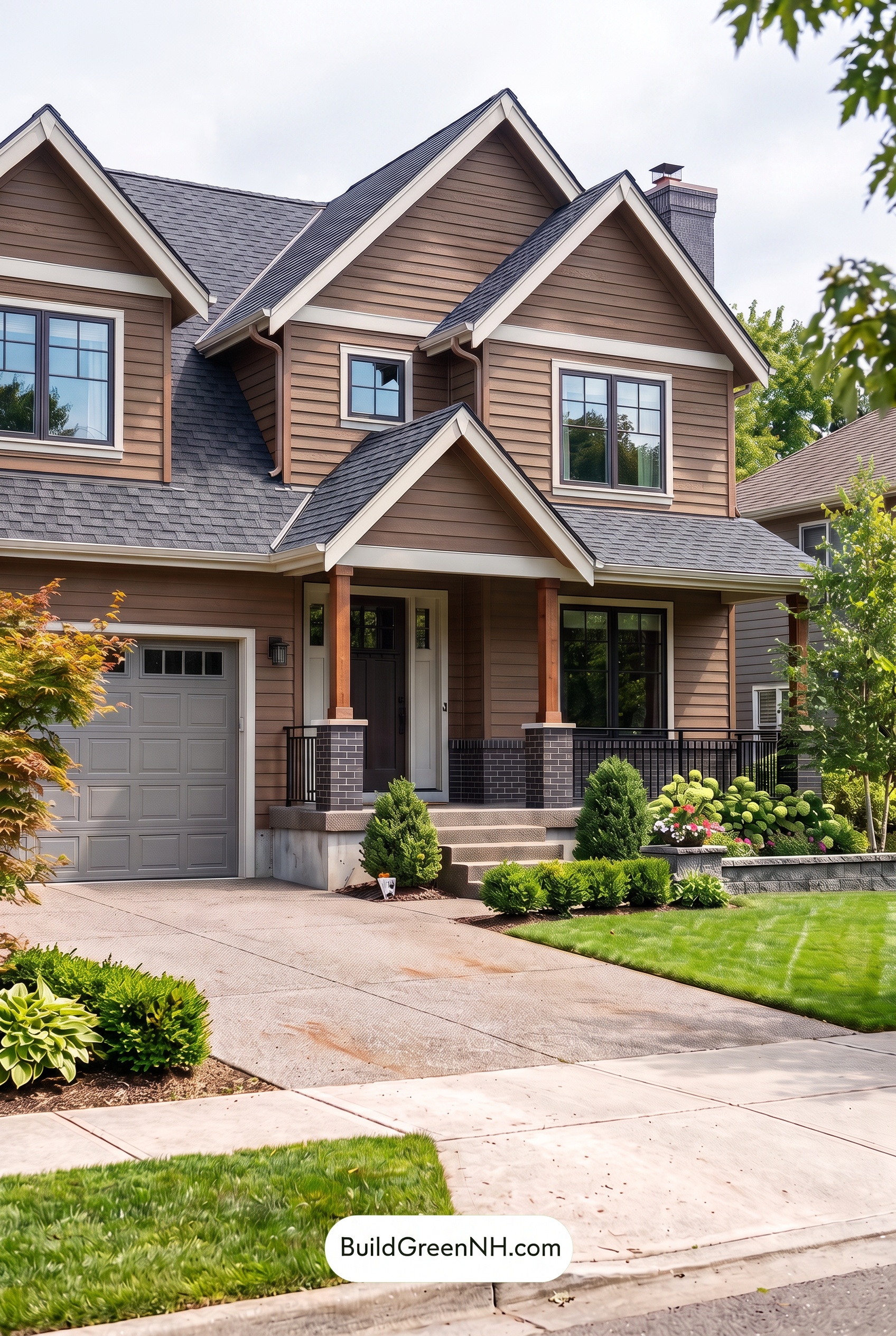 Dark Brown House Exterior Color Scheme: Walnut Silver Porch - Overcast