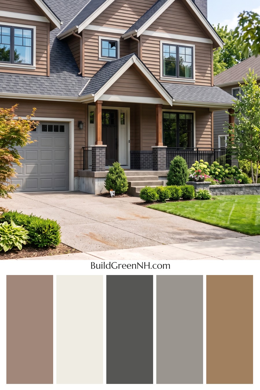 Dark Brown House Exterior Color Scheme: Walnut Silver Porch