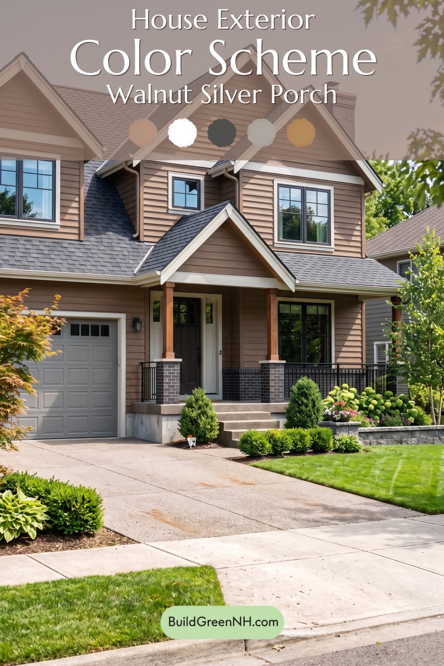 Dark Brown House Exterior Color Scheme: Walnut Silver Porch