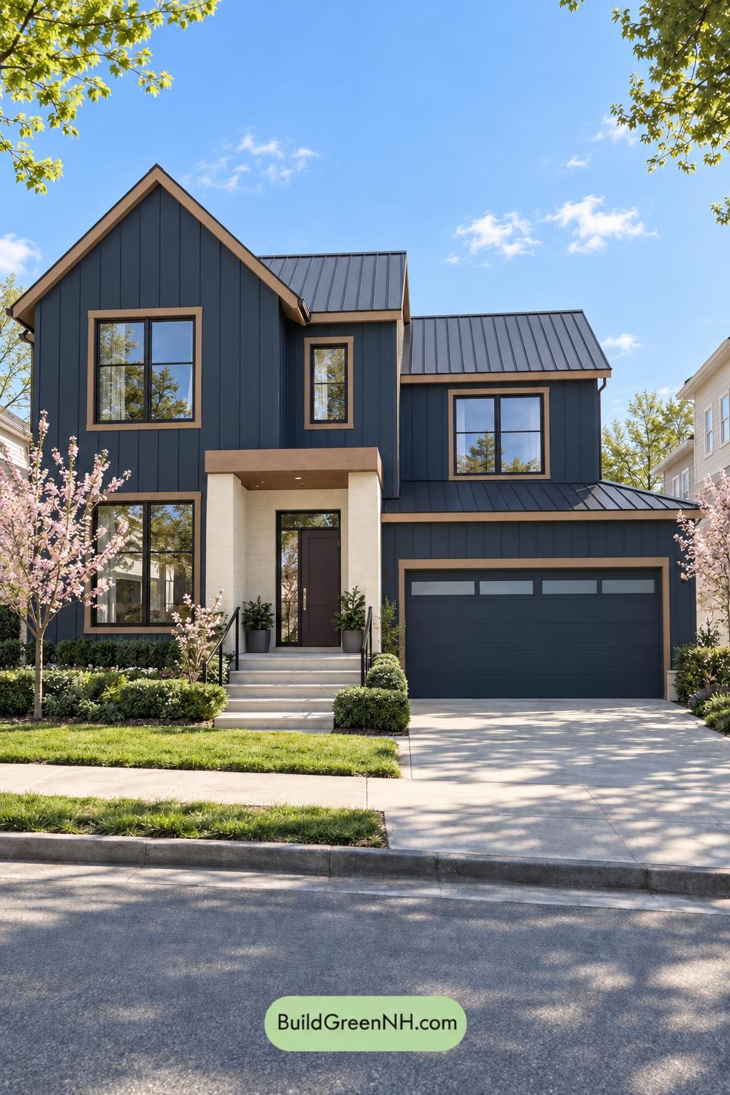 Dark Modern House Exterior Color Scheme: Aegean Rose Ledger