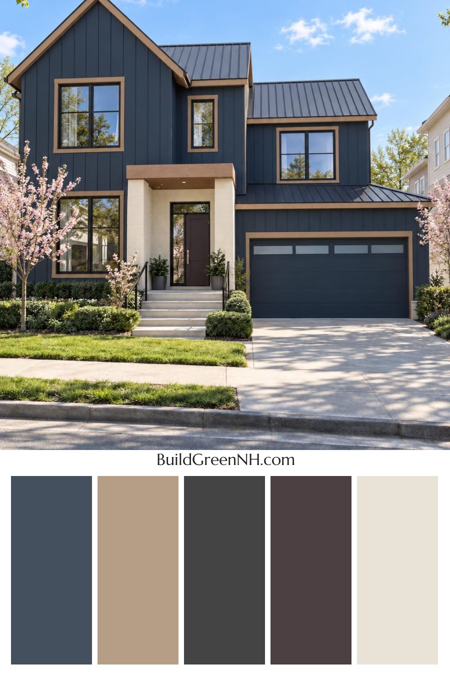 Dark Modern House Exterior Color Scheme: Aegean Rose Ledger