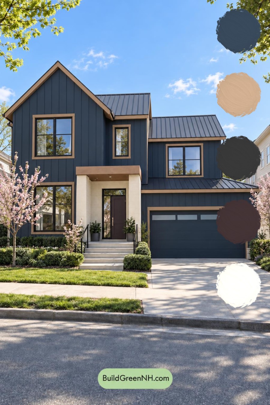 Dark Modern House Exterior Color Scheme: Aegean Rose Ledger