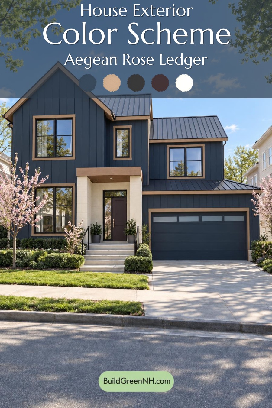 Dark Modern House Exterior Color Scheme: Aegean Rose Ledger