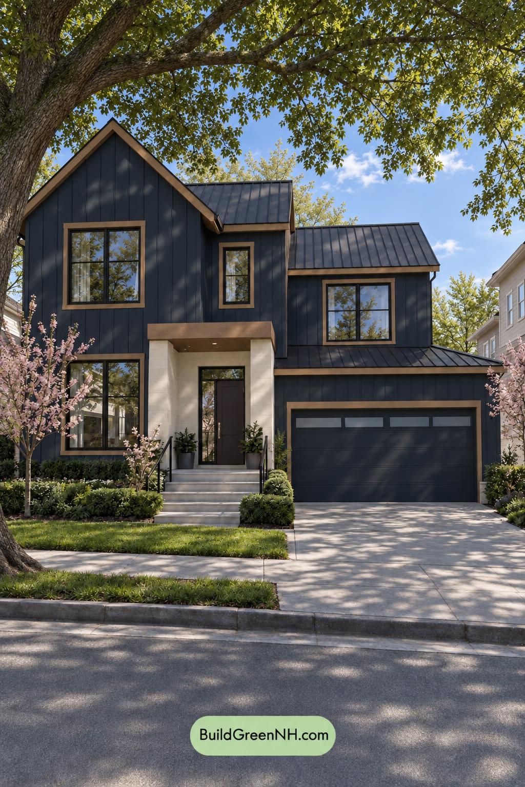 Dark Modern House Exterior Color Scheme: Aegean Rose Ledger - Shade