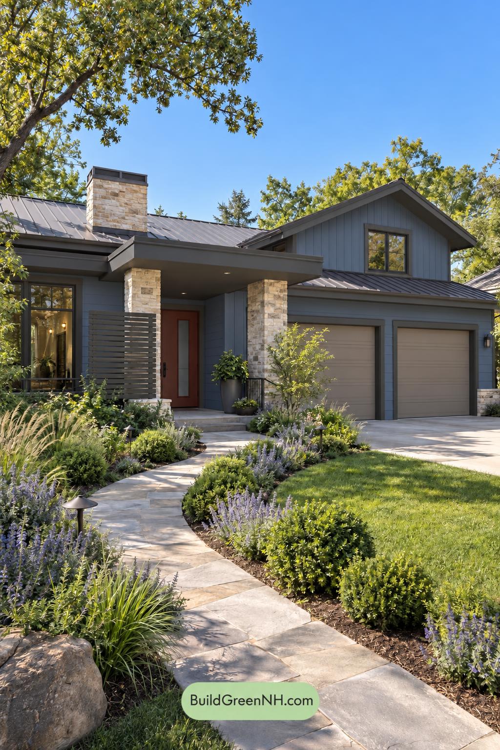 Dark Modern House Exterior Color Scheme: Cobalt Ember Porch