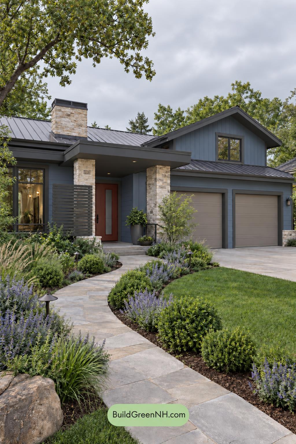 Dark Modern House Exterior Color Scheme: Cobalt Ember Porch - Overcast