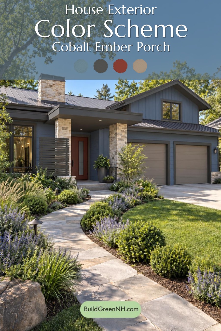 Dark Modern House Exterior Color Scheme: Cobalt Ember Porch