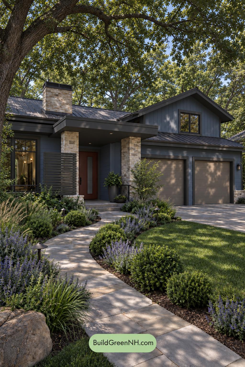 Dark Modern House Exterior Color Scheme: Cobalt Ember Porch - Shade